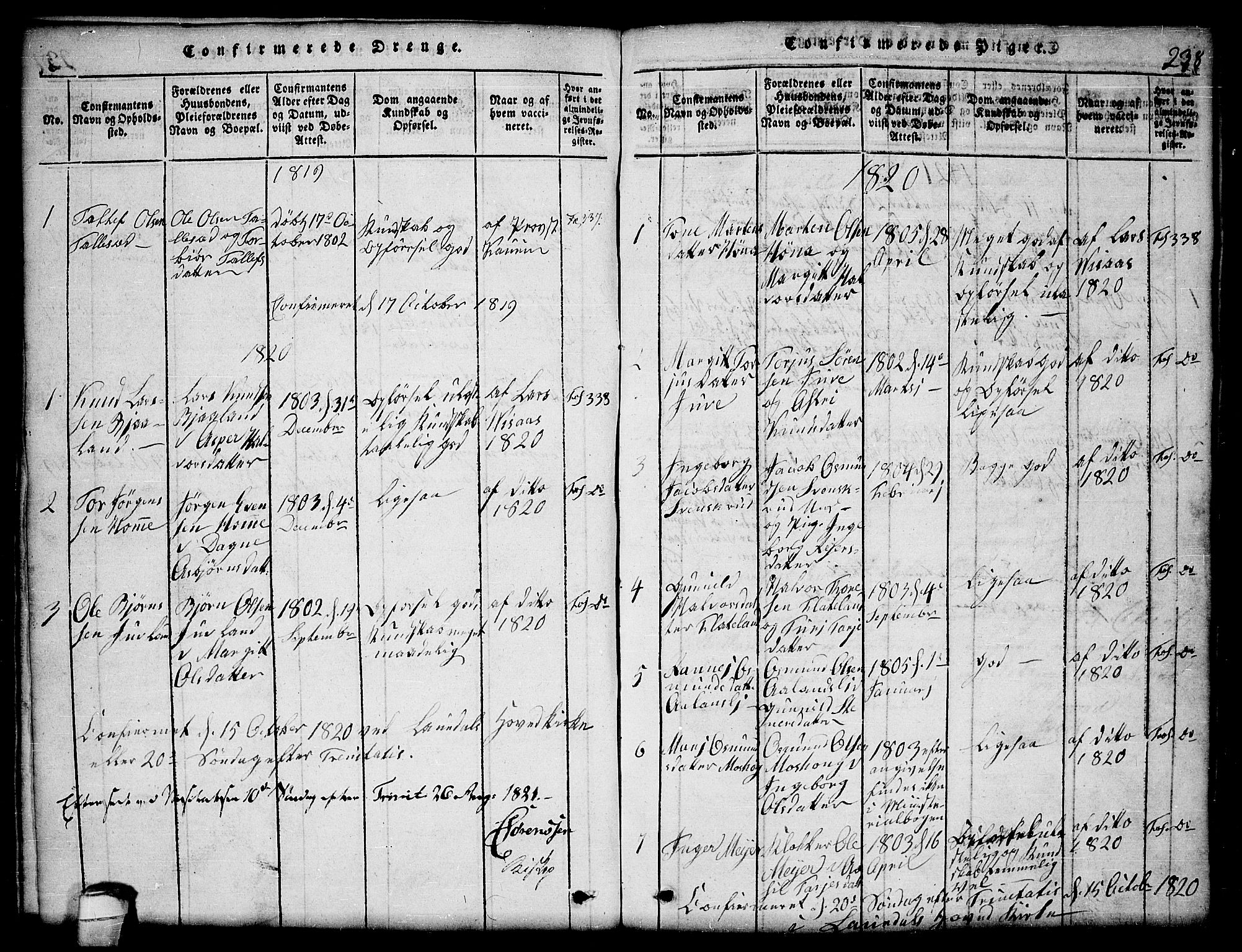 Lårdal kirkebøker, AV/SAKO-A-284/G/Ga/L0001: Klokkerbok nr. I 1, 1815-1861, s. 238
