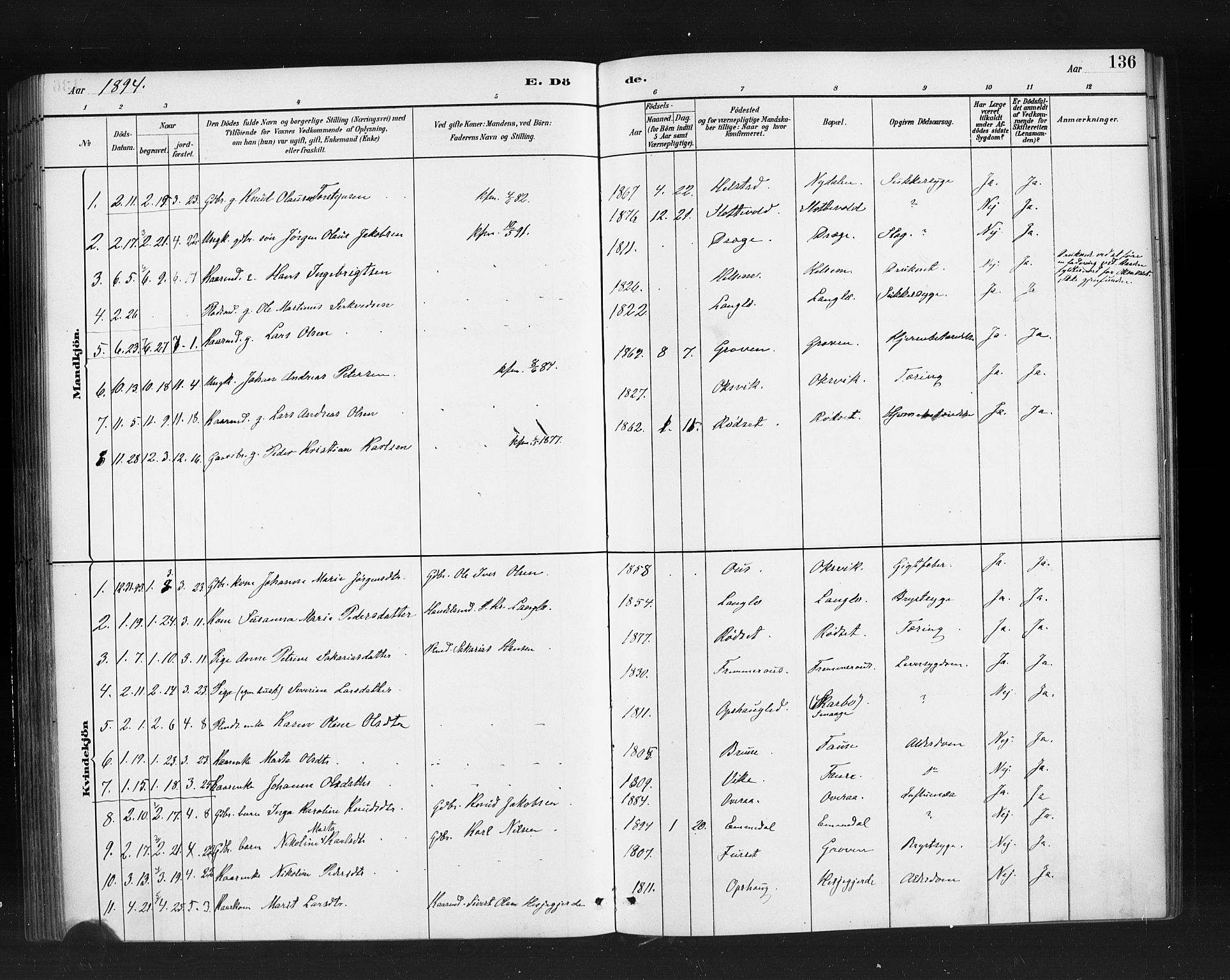 Ministerialprotokoller, klokkerbøker og fødselsregistre - Møre og Romsdal, AV/SAT-A-1454/520/L0283: Ministerialbok nr. 520A12, 1882-1898, s. 136