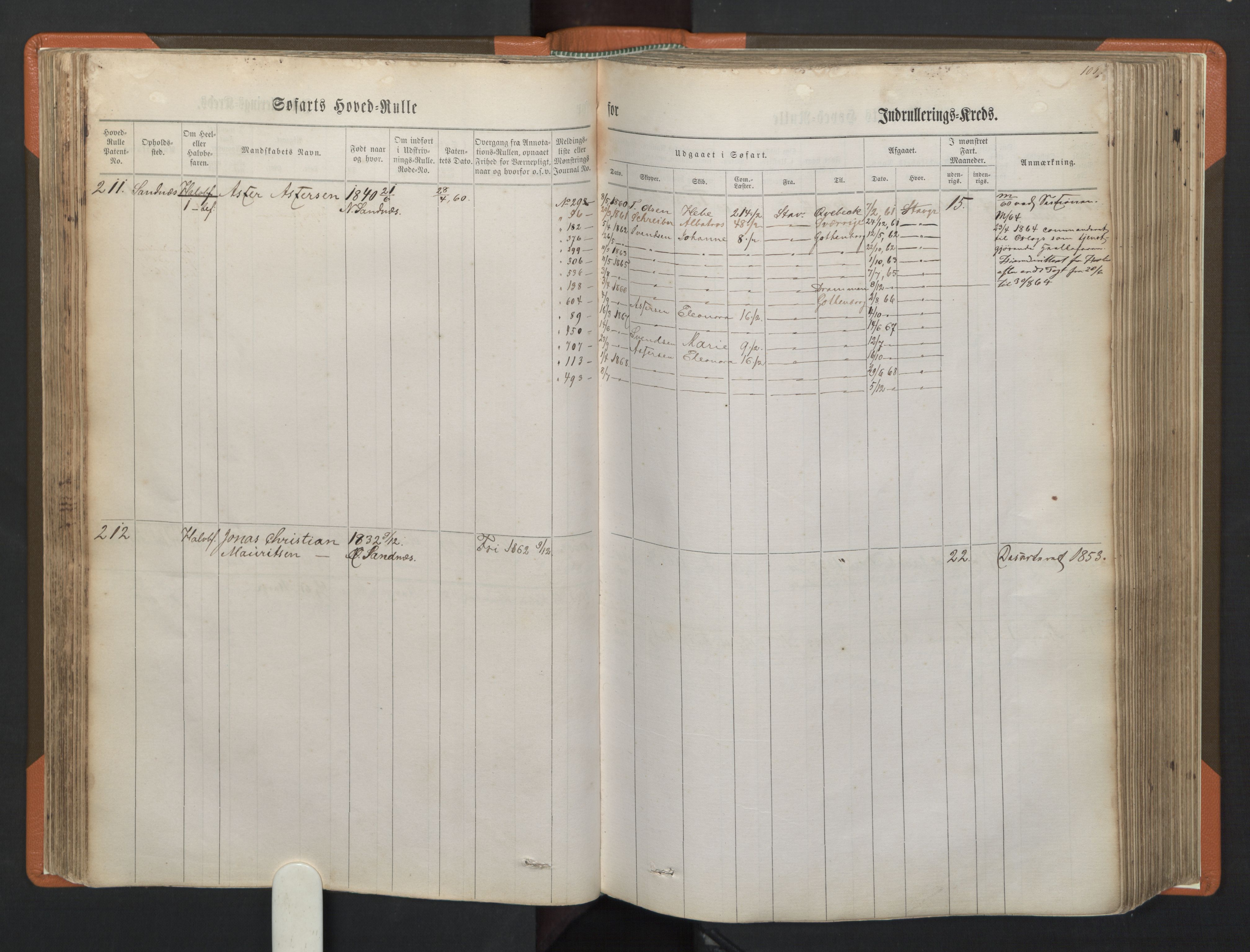 Stavanger sjømannskontor, AV/SAST-A-102006/F/Fb/Fbb/L0001: Sjøfartshovedrulle, patentnr. 1-720 (del 1), 1860-1863, s. 109