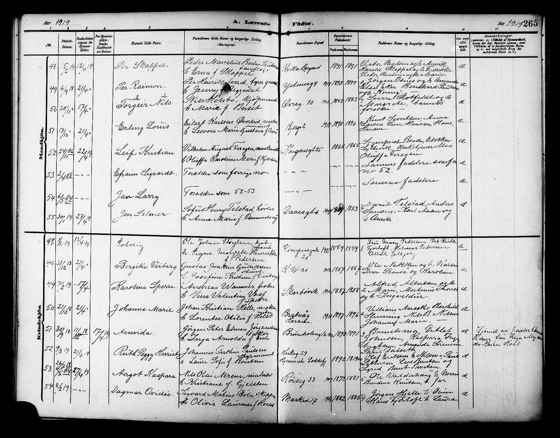 Ministerialprotokoller, klokkerbøker og fødselsregistre - Møre og Romsdal, AV/SAT-A-1454/529/L0471: Klokkerbok nr. 529C08, 1909-1921, s. 265