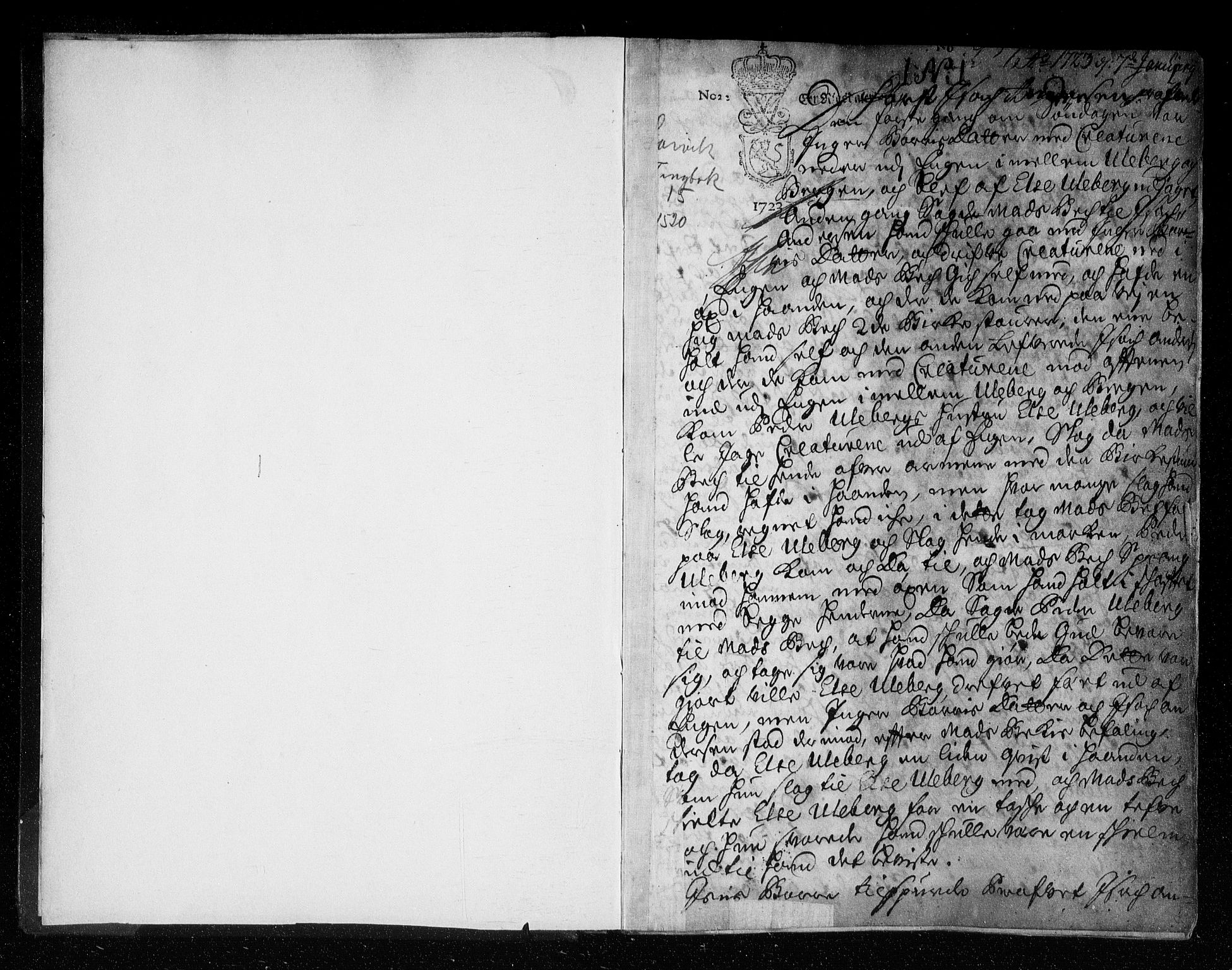 Larvik sorenskriveri, SAKO/A-83/F/Fa/L0015: Tingbok, 1723-1725, s. 1