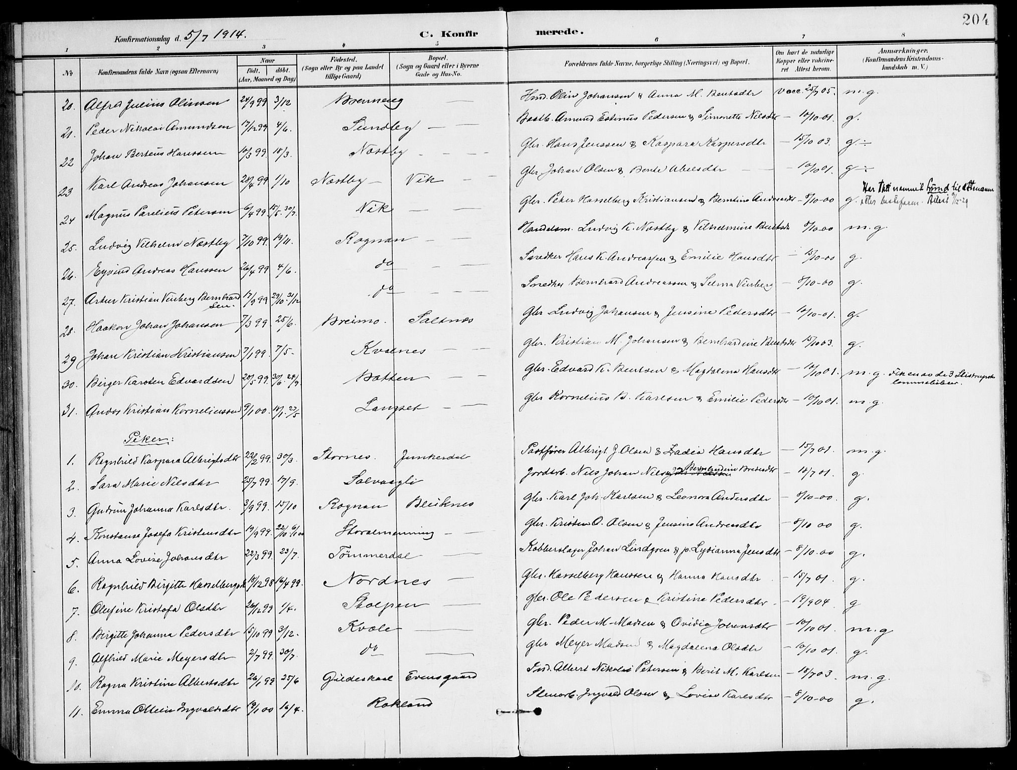 Ministerialprotokoller, klokkerbøker og fødselsregistre - Nordland, SAT/A-1459/847/L0672: Ministerialbok nr. 847A12, 1902-1919, s. 204