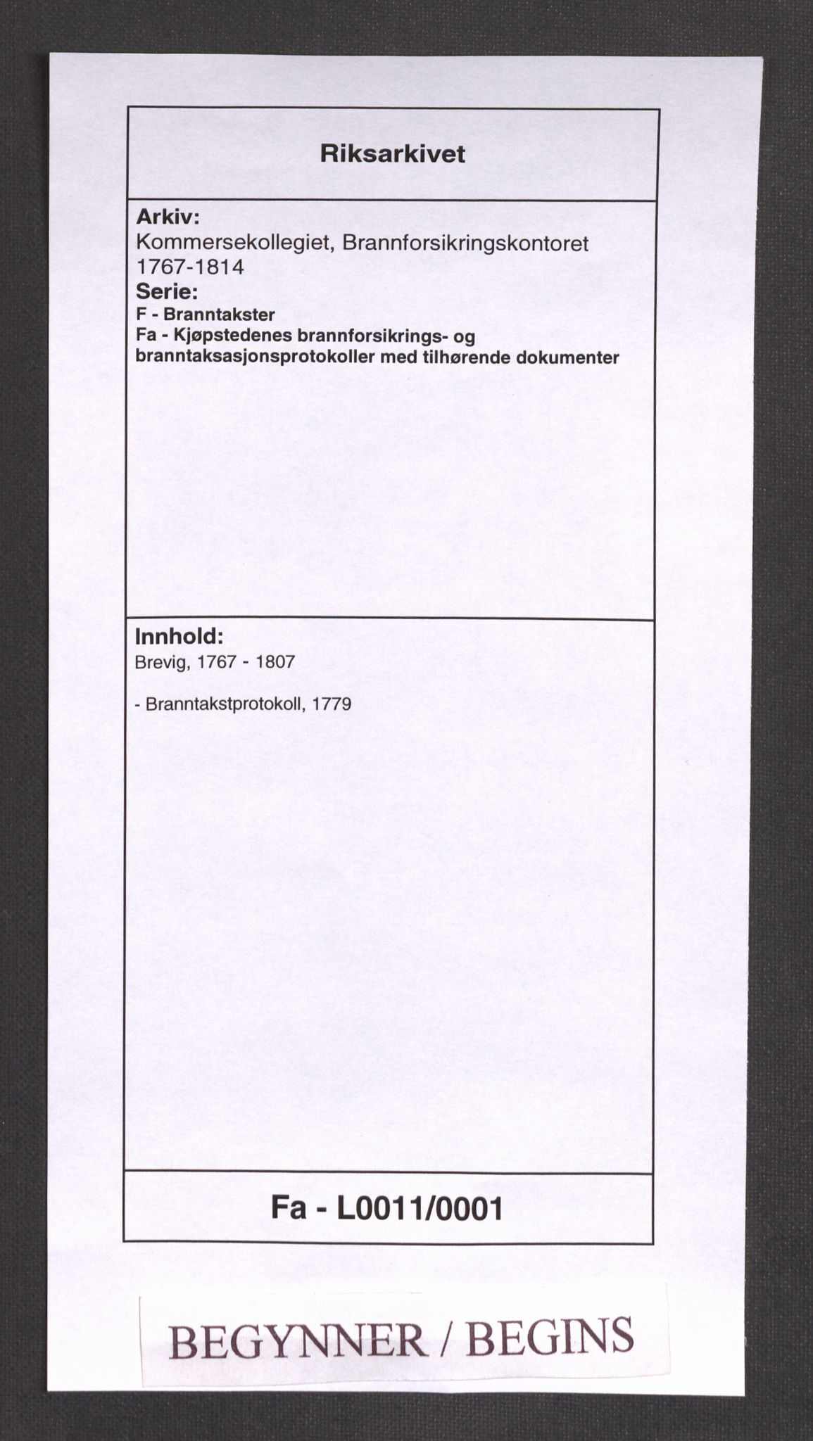 Kommersekollegiet, Brannforsikringskontoret 1767-1814, RA/EA-5458/F/Fa/L0011/0001: Brevik / Branntakstprotokoll, 1779