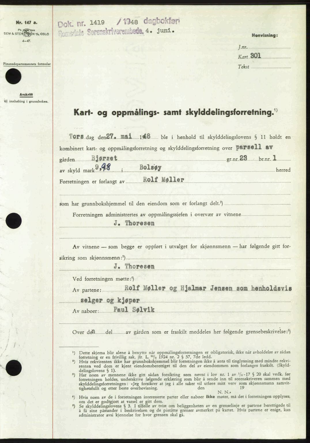 Romsdal sorenskriveri, SAT/A-4149/1/2/2C: Pantebok nr. A26, 1948-1948, Dagboknr: 1419/1948