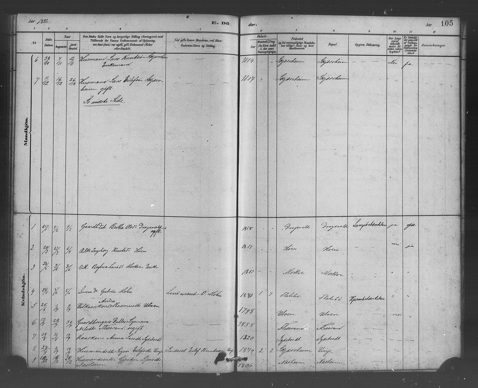 Vossestrand Sokneprestembete, AV/SAB-A-79101/H/Hab: Klokkerbok nr. B 3, 1880-1907, s. 105