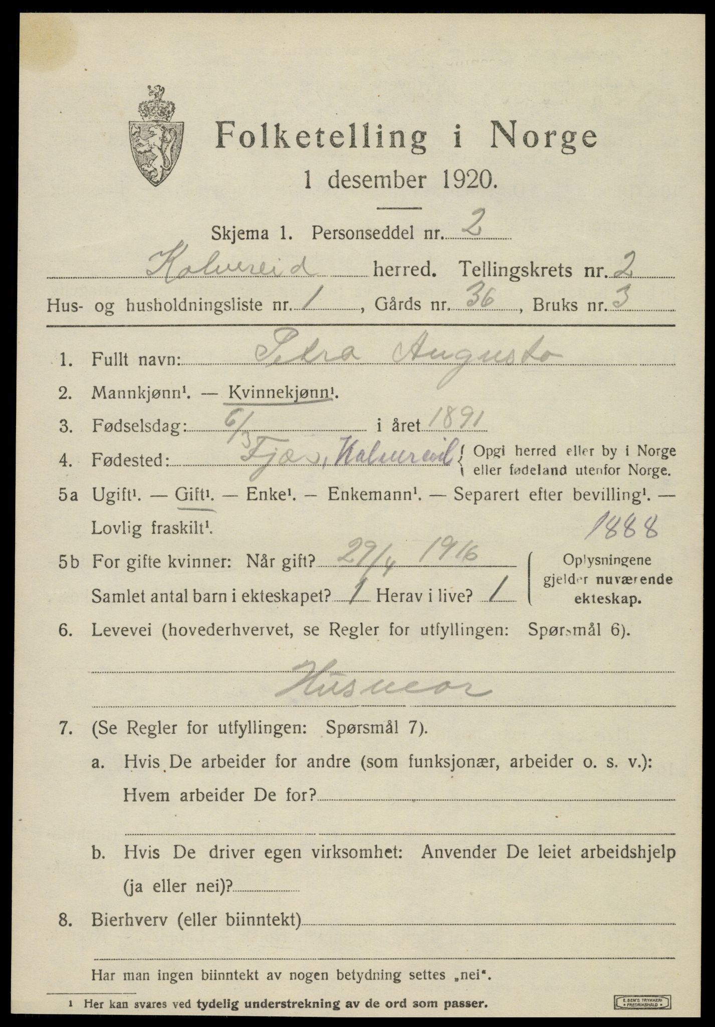 SAT, Folketelling 1920 for 1752 Kolvereid herred, 1920, s. 1503