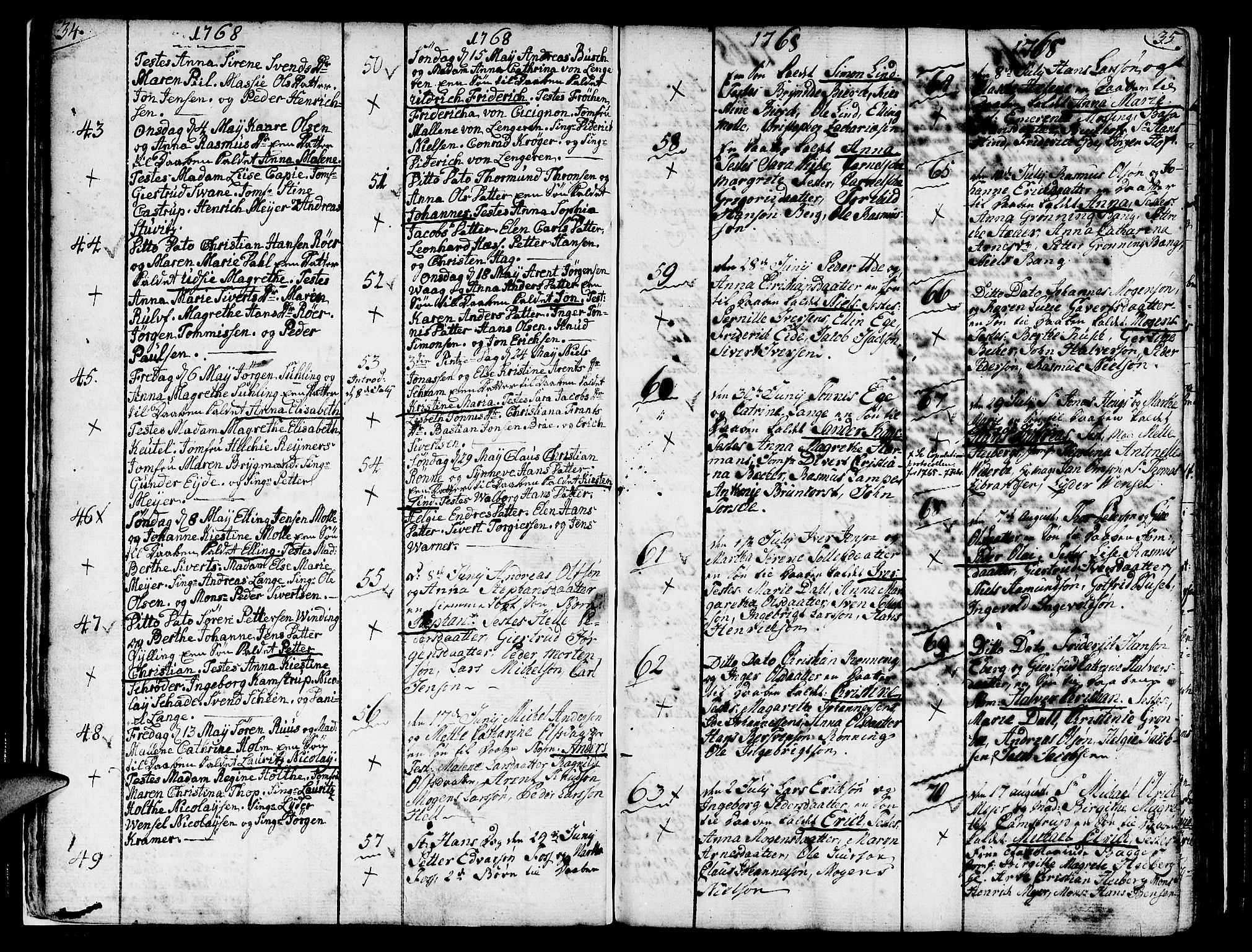 Nykirken Sokneprestembete, AV/SAB-A-77101/H/Haa/L0004: Ministerialbok nr. A 4, 1765-1775, s. 34-35