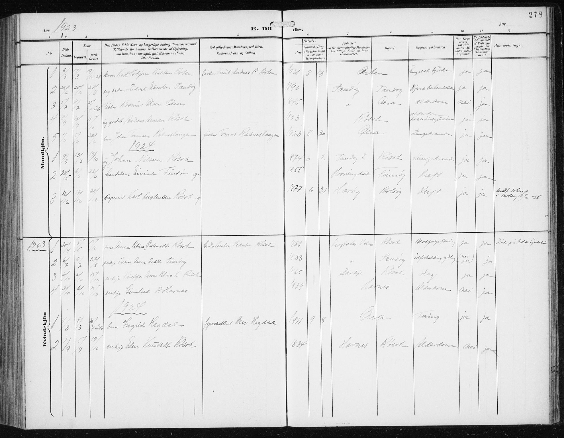 Ministerialprotokoller, klokkerbøker og fødselsregistre - Møre og Romsdal, AV/SAT-A-1454/561/L0733: Klokkerbok nr. 561C03, 1900-1940, s. 278