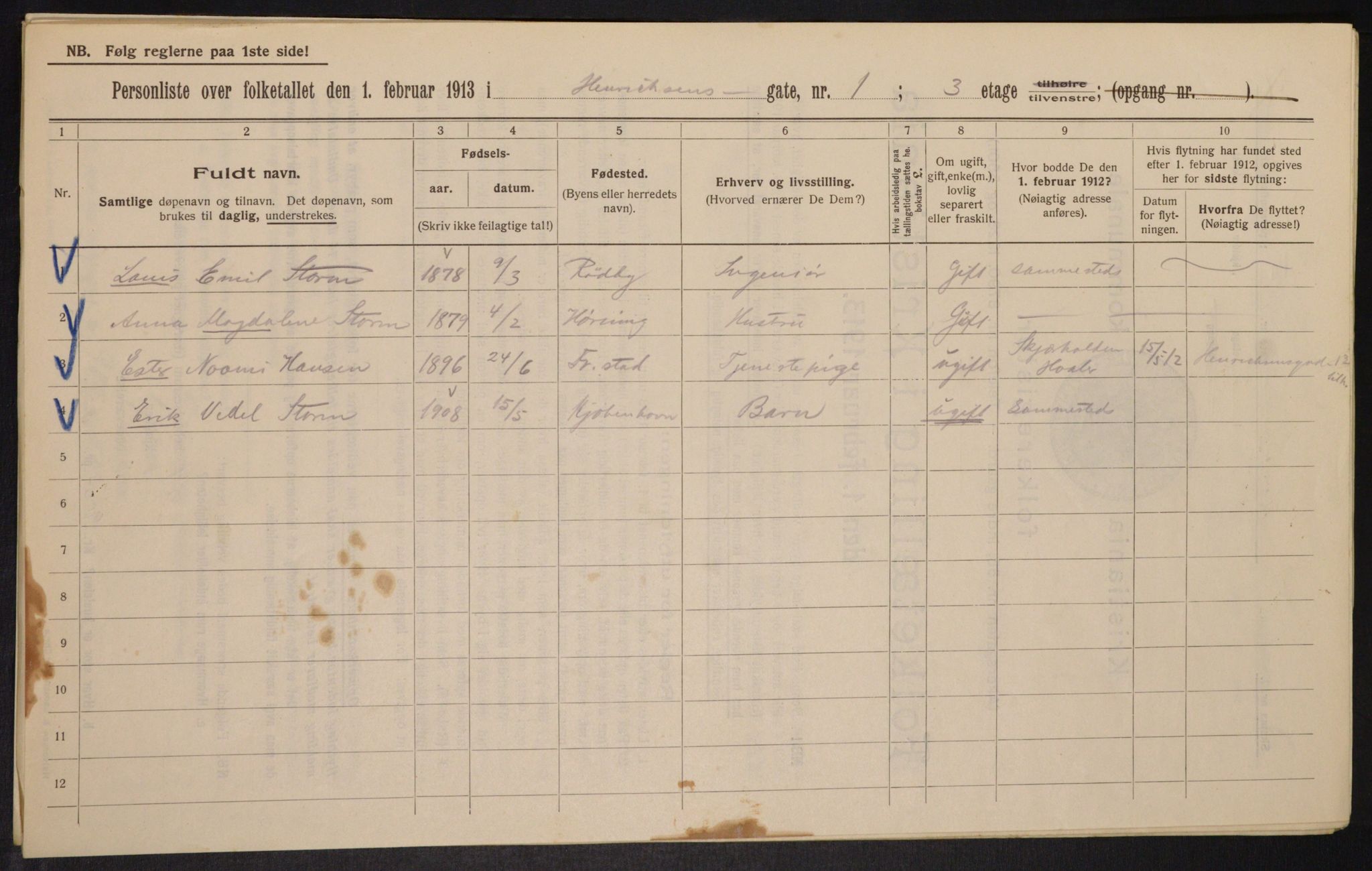 OBA, Kommunal folketelling 1.2.1913 for Kristiania, 1913, s. 38306