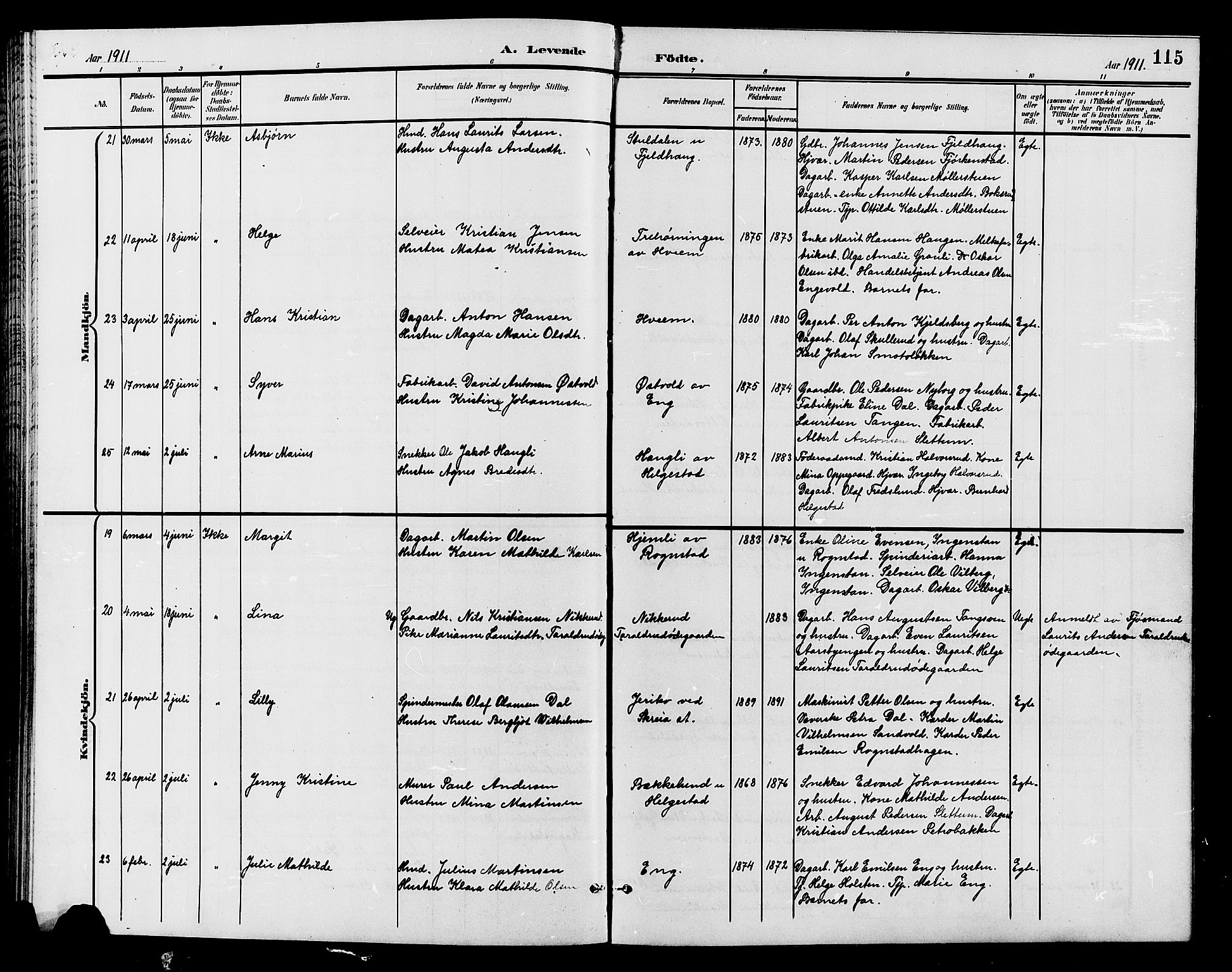 Østre Toten prestekontor, SAH/PREST-104/H/Ha/Hab/L0007: Klokkerbok nr. 7, 1901-1912, s. 115