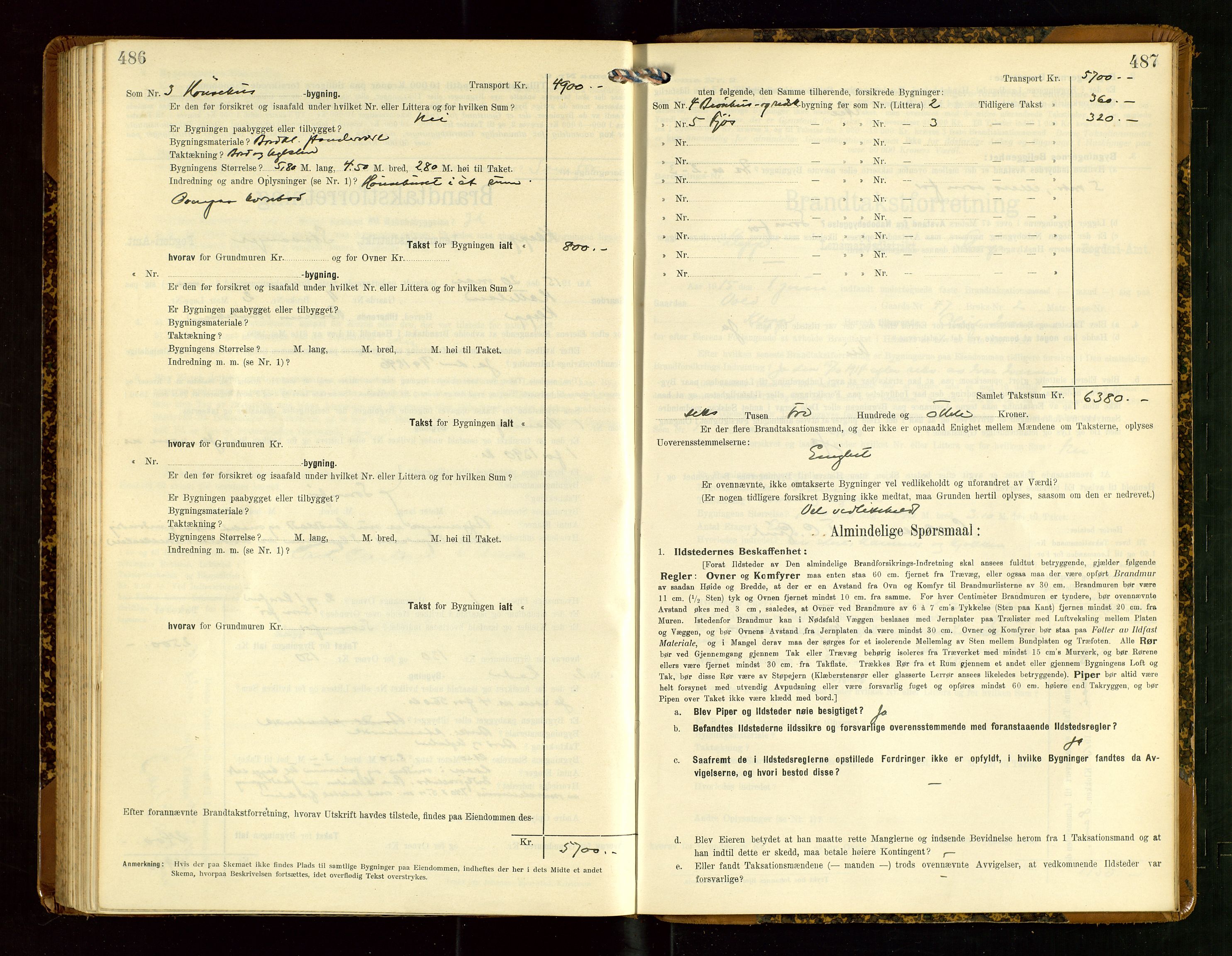 Klepp lensmannskontor, AV/SAST-A-100163/Goc/L0007: "Brandtaxationsprotokol" m/register, 1911-1915, s. 486-487
