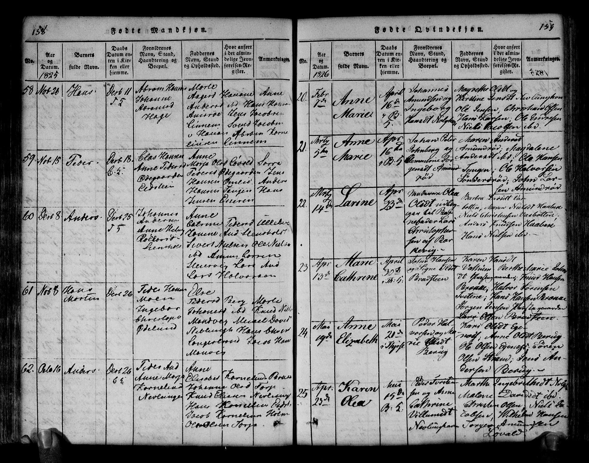 Brunlanes kirkebøker, AV/SAKO-A-342/G/Ga/L0001: Klokkerbok nr. I 1, 1814-1834, s. 158-159