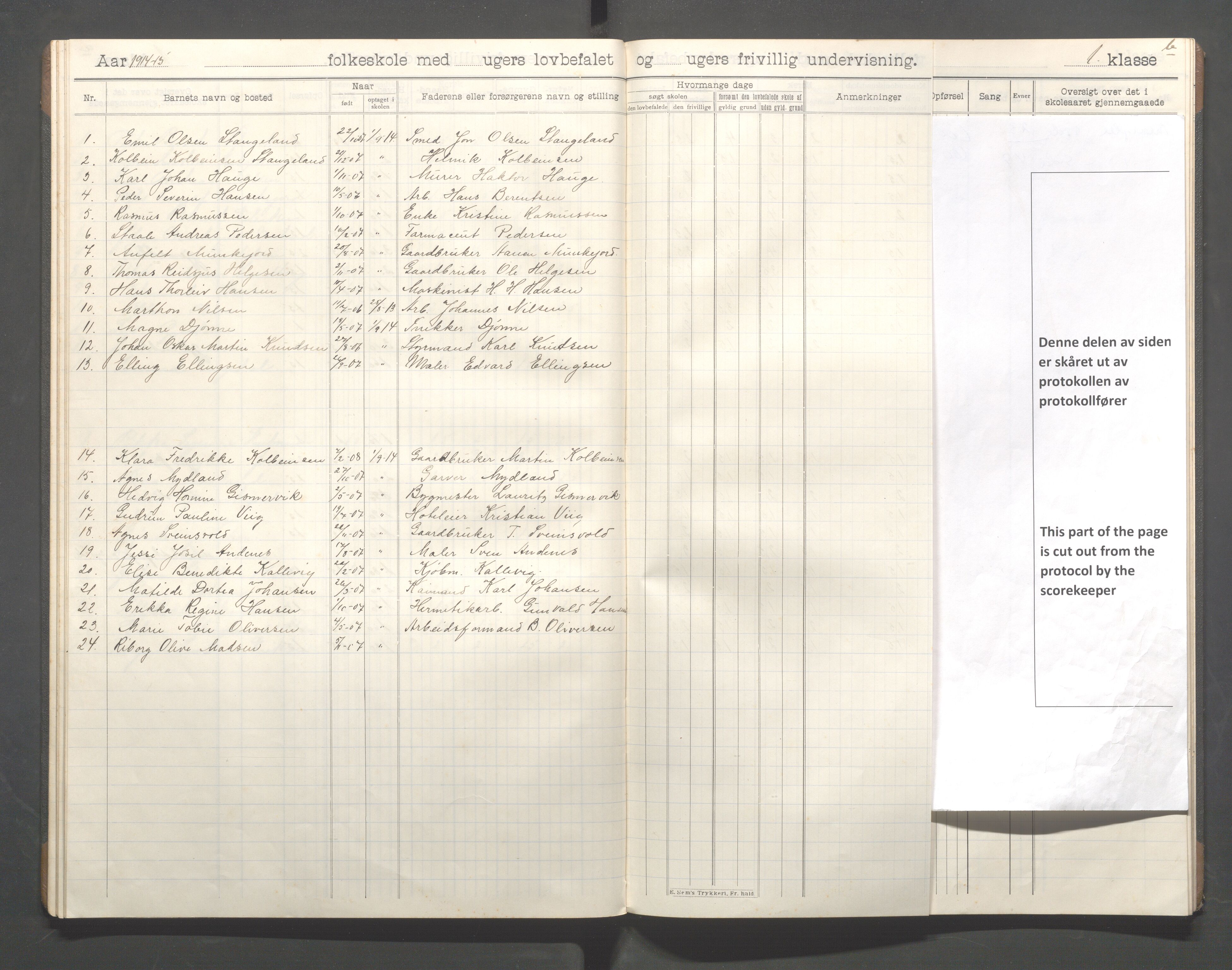 Kopervik Kommune - Kopervik skole, IKAR/K-102472/H/L0014: Skoleprotokoll 1.klasse, 1908-1915, s. 27