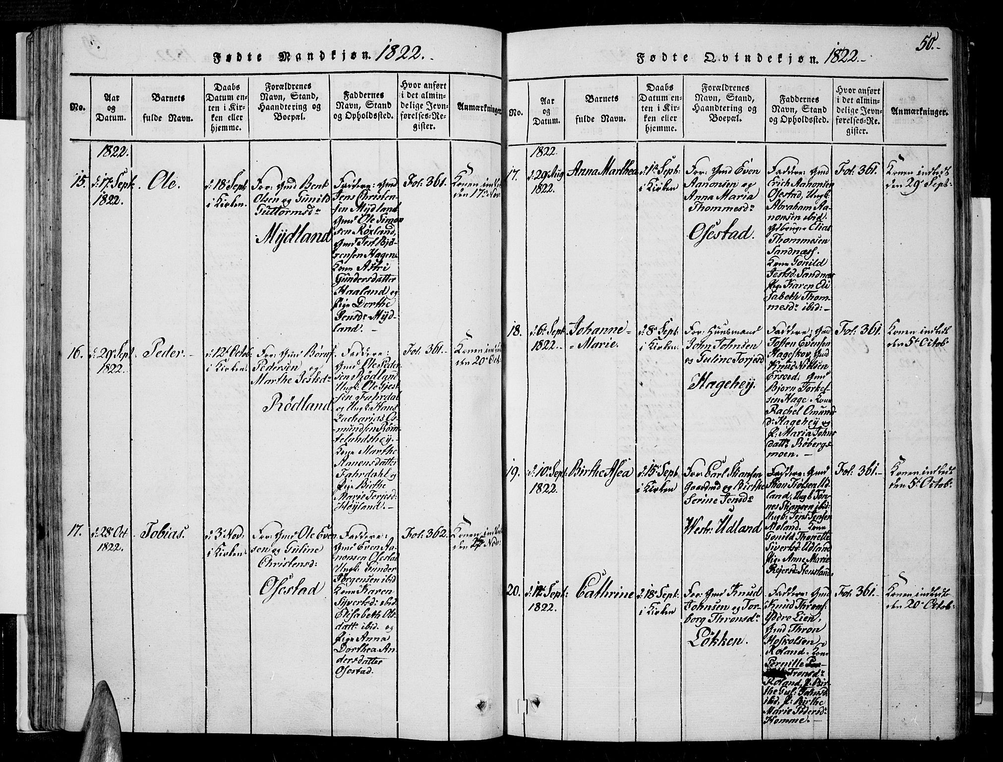 Sør-Audnedal sokneprestkontor, AV/SAK-1111-0039/F/Fa/Fab/L0005: Ministerialbok nr. A 5, 1816-1830, s. 50