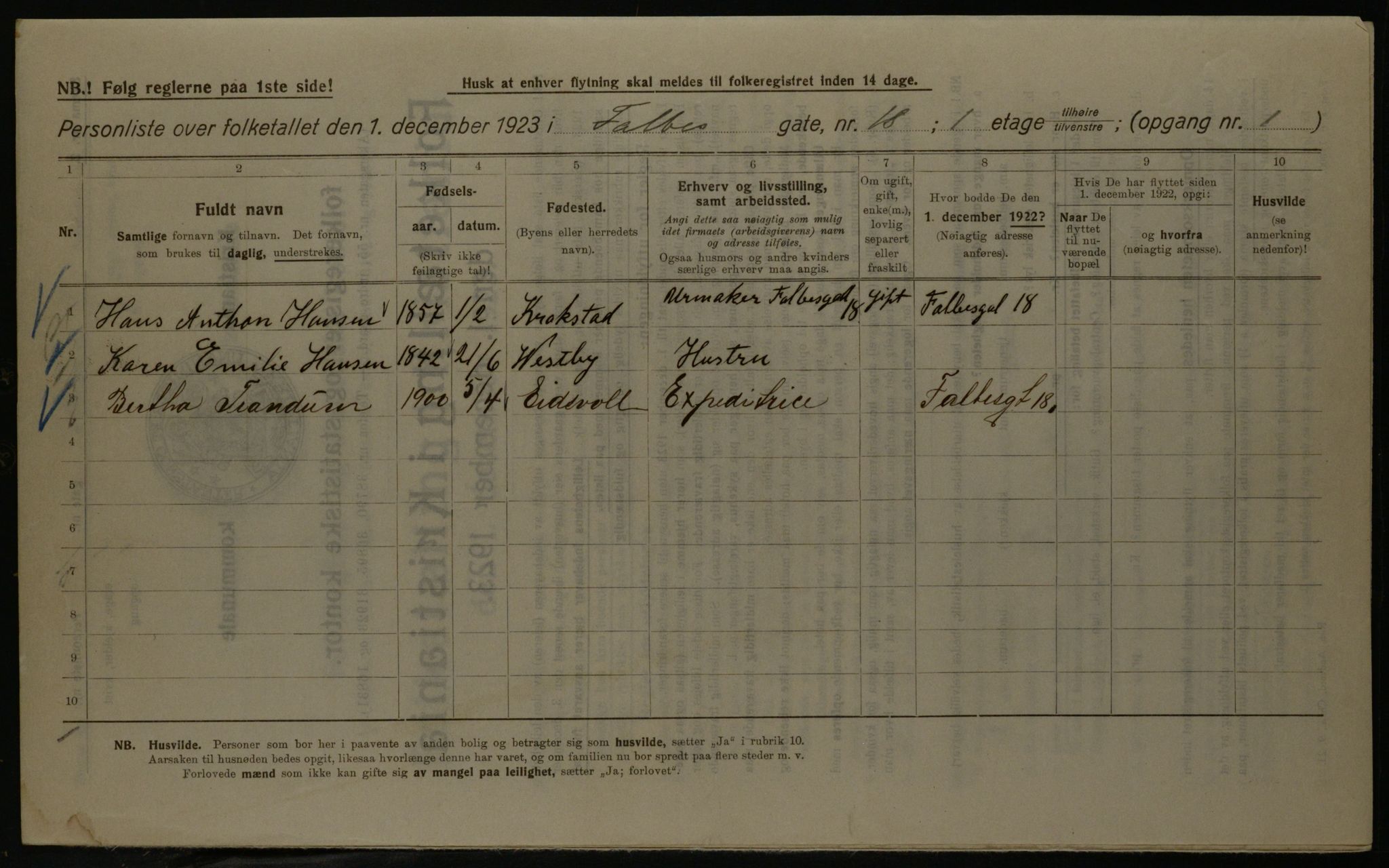 OBA, Kommunal folketelling 1.12.1923 for Kristiania, 1923, s. 26236