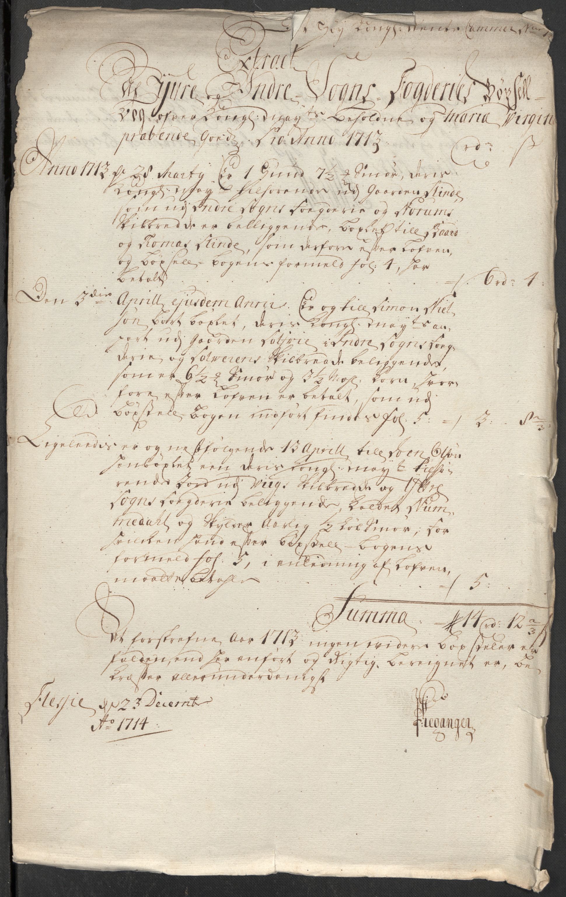 Rentekammeret inntil 1814, Reviderte regnskaper, Fogderegnskap, RA/EA-4092/R52/L3319: Fogderegnskap Sogn, 1713-1714, s. 247