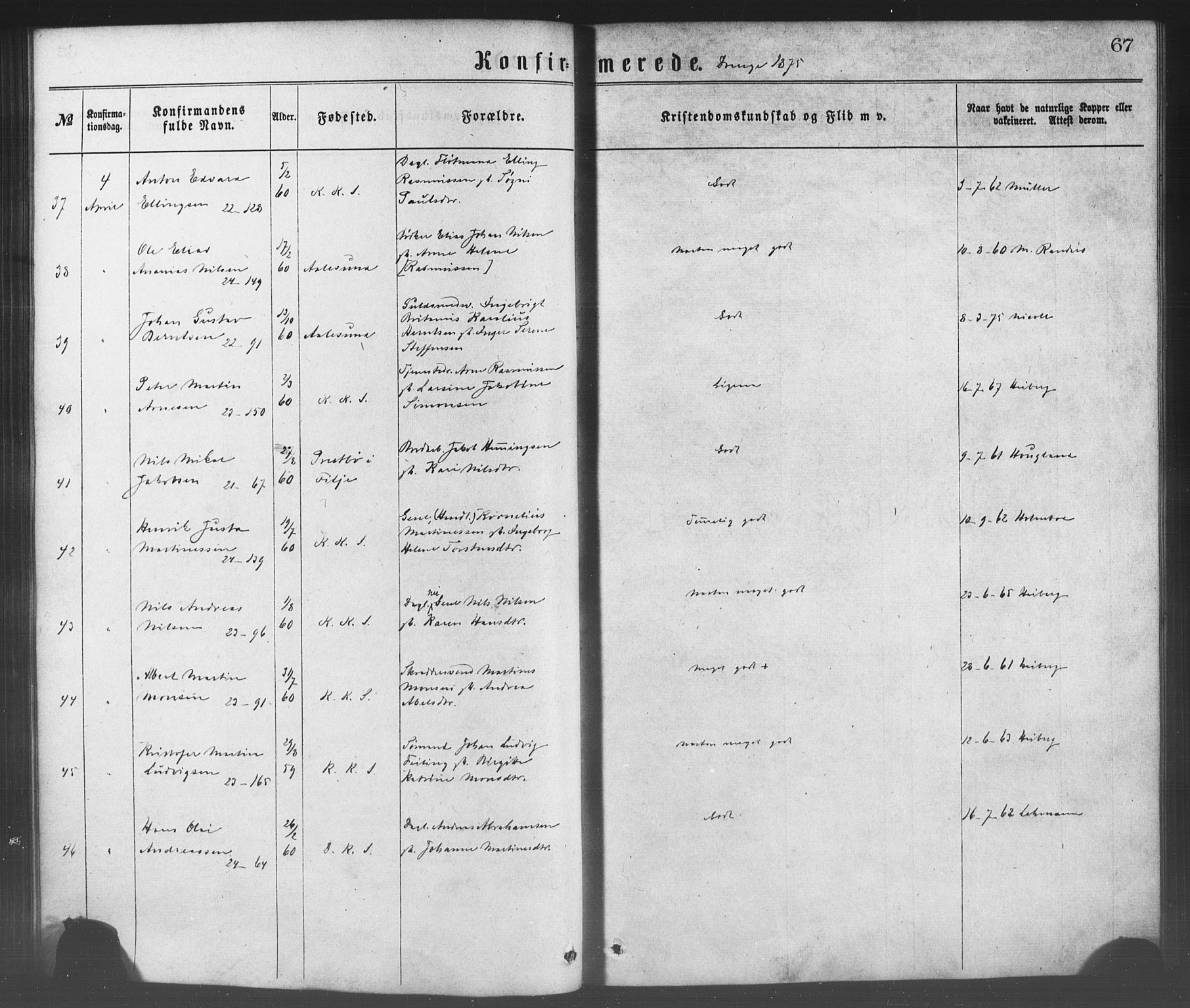 Korskirken sokneprestembete, SAB/A-76101/H/Haa/L0028: Ministerialbok nr. C 4, 1868-1879, s. 67
