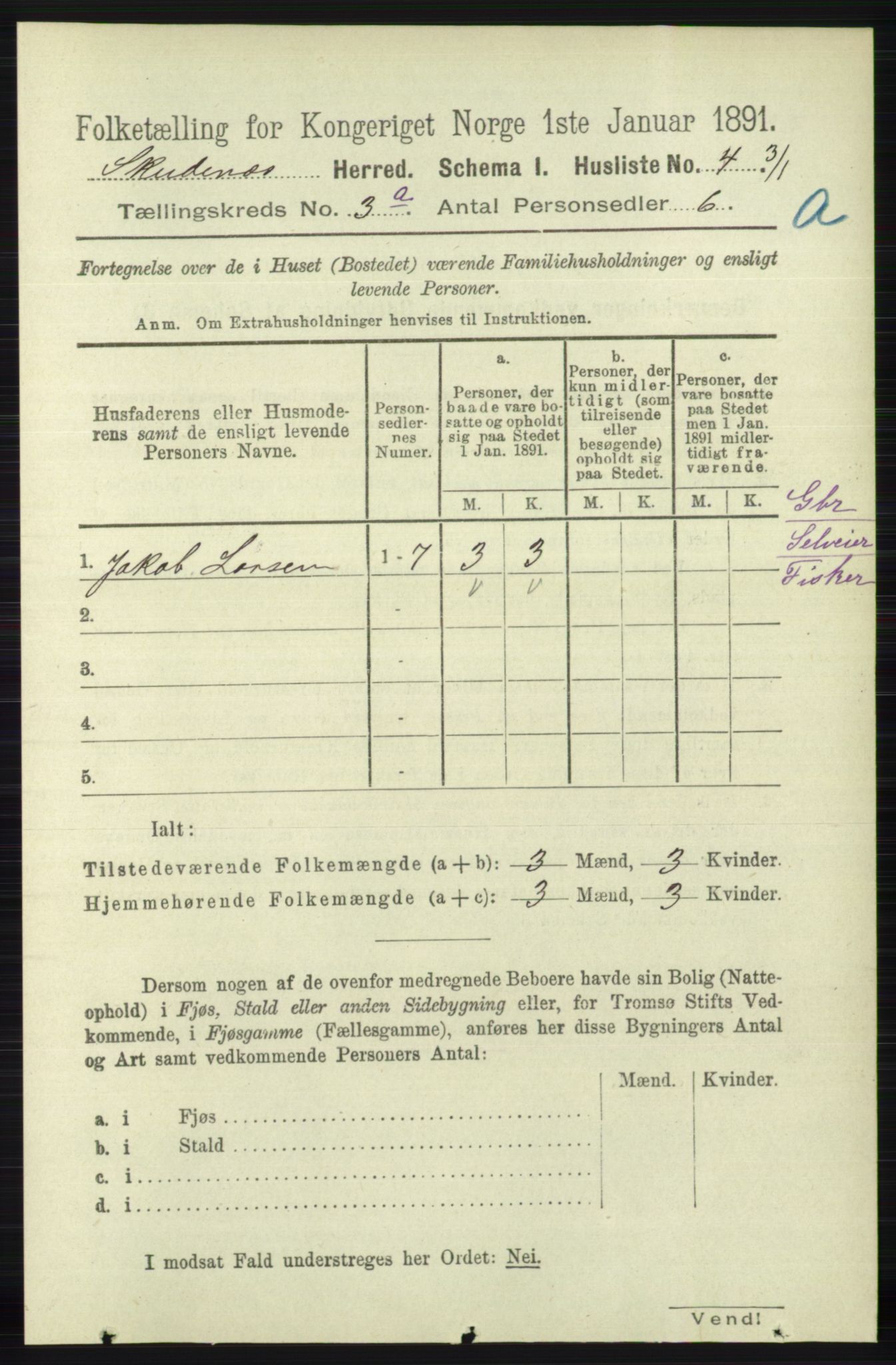 RA, Folketelling 1891 for 1150 Skudenes herred, 1891, s. 1334