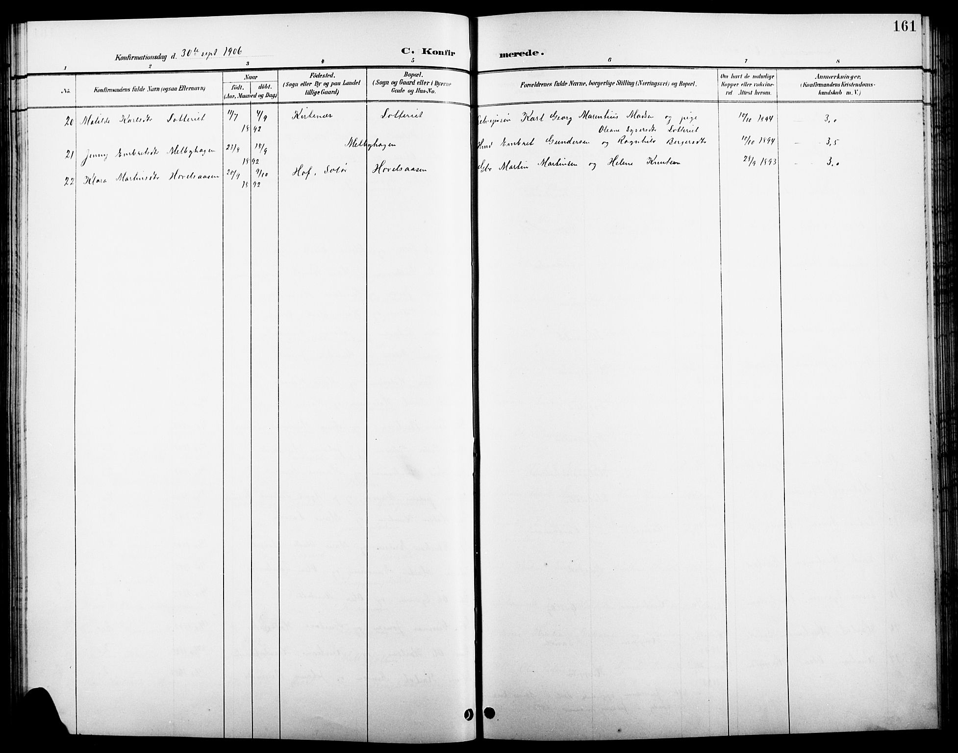 Åsnes prestekontor, AV/SAH-PREST-042/H/Ha/Hab/L0004: Klokkerbok nr. 4, 1895-1909, s. 161