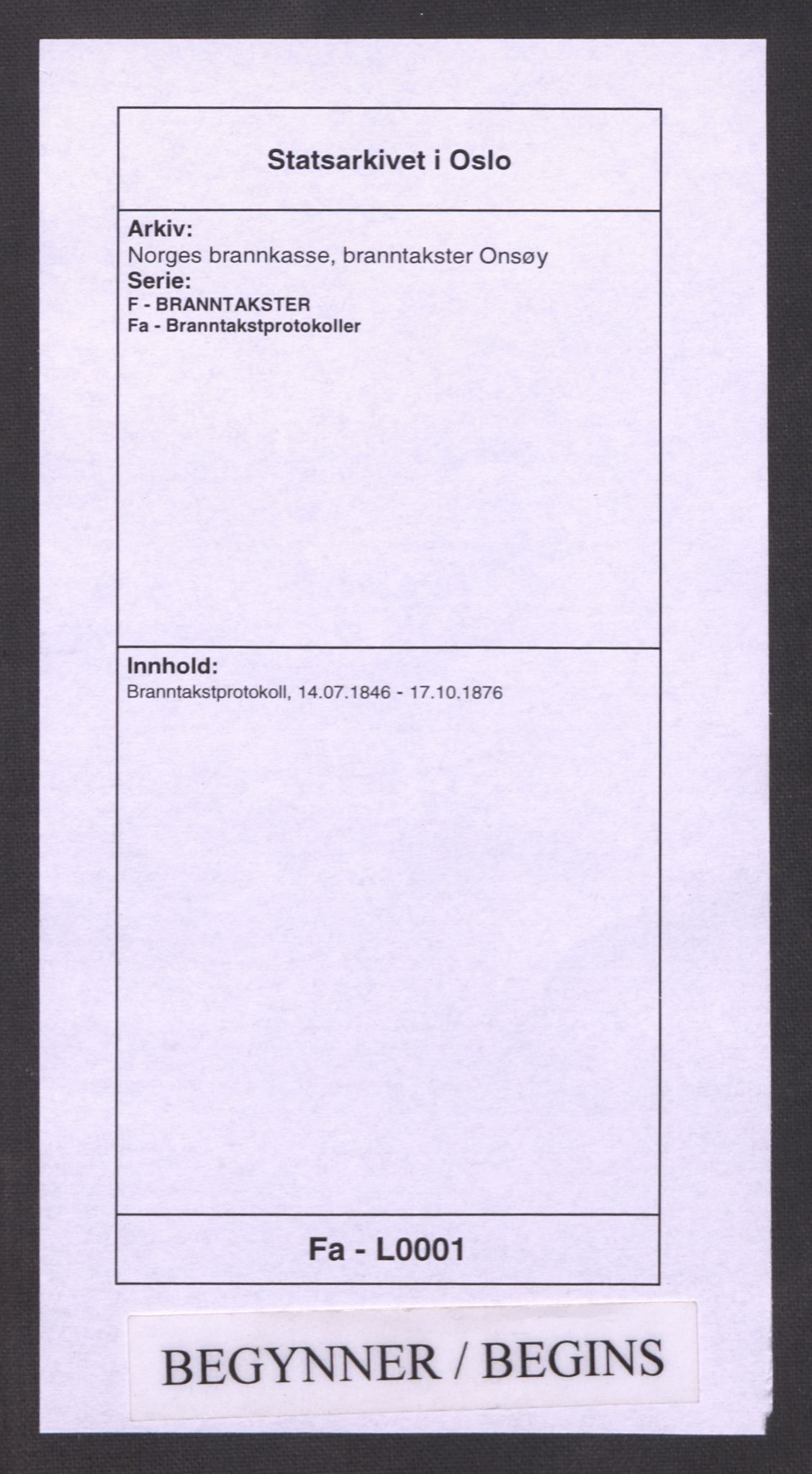 Norges brannkasse, branntakster Onsøy, AV/SAO-A-11074/F/Fa/L0001: Branntakstprotokoll, 1846-1876