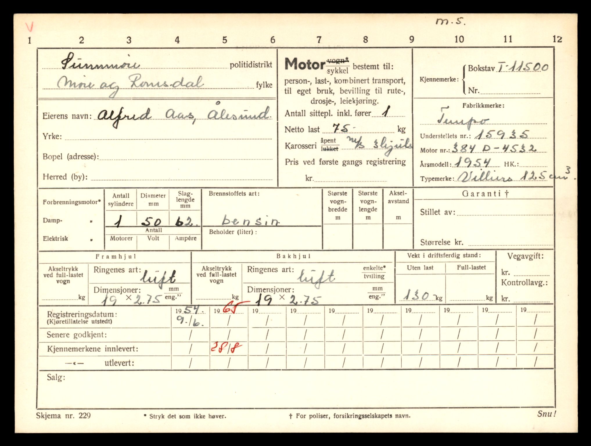 Møre og Romsdal vegkontor - Ålesund trafikkstasjon, AV/SAT-A-4099/F/Fe/L0029: Registreringskort for kjøretøy T 11430 - T 11619, 1927-1998, s. 1325