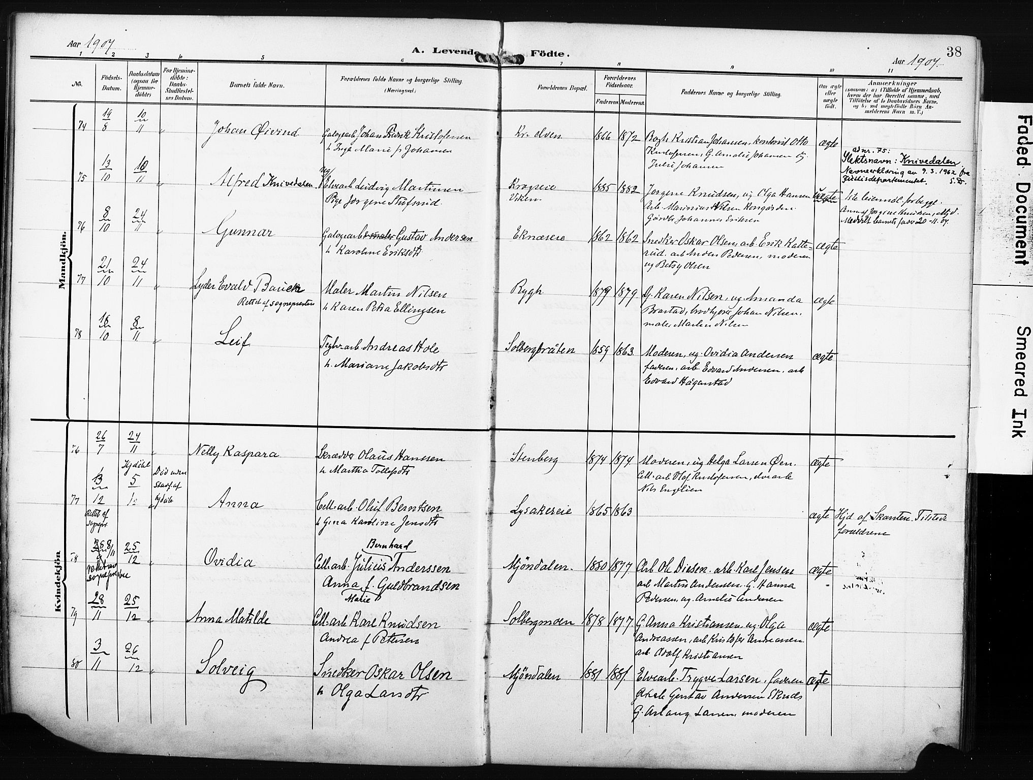 Nedre Eiker kirkebøker, AV/SAKO-A-612/F/Fa/L0006: Ministerialbok nr. 6, 1906-1912, s. 38