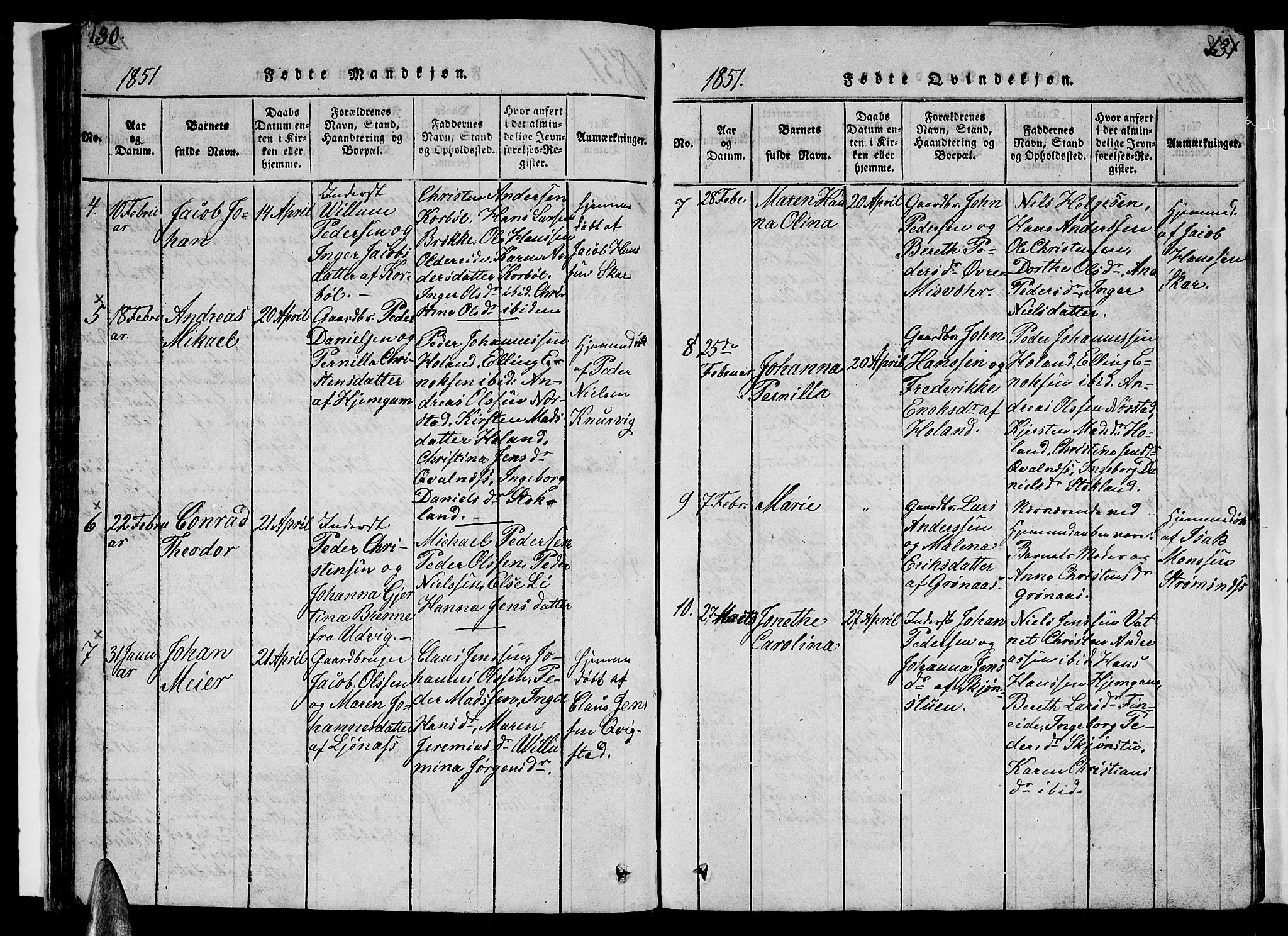 Ministerialprotokoller, klokkerbøker og fødselsregistre - Nordland, AV/SAT-A-1459/852/L0752: Klokkerbok nr. 852C03, 1840-1855, s. 130-131