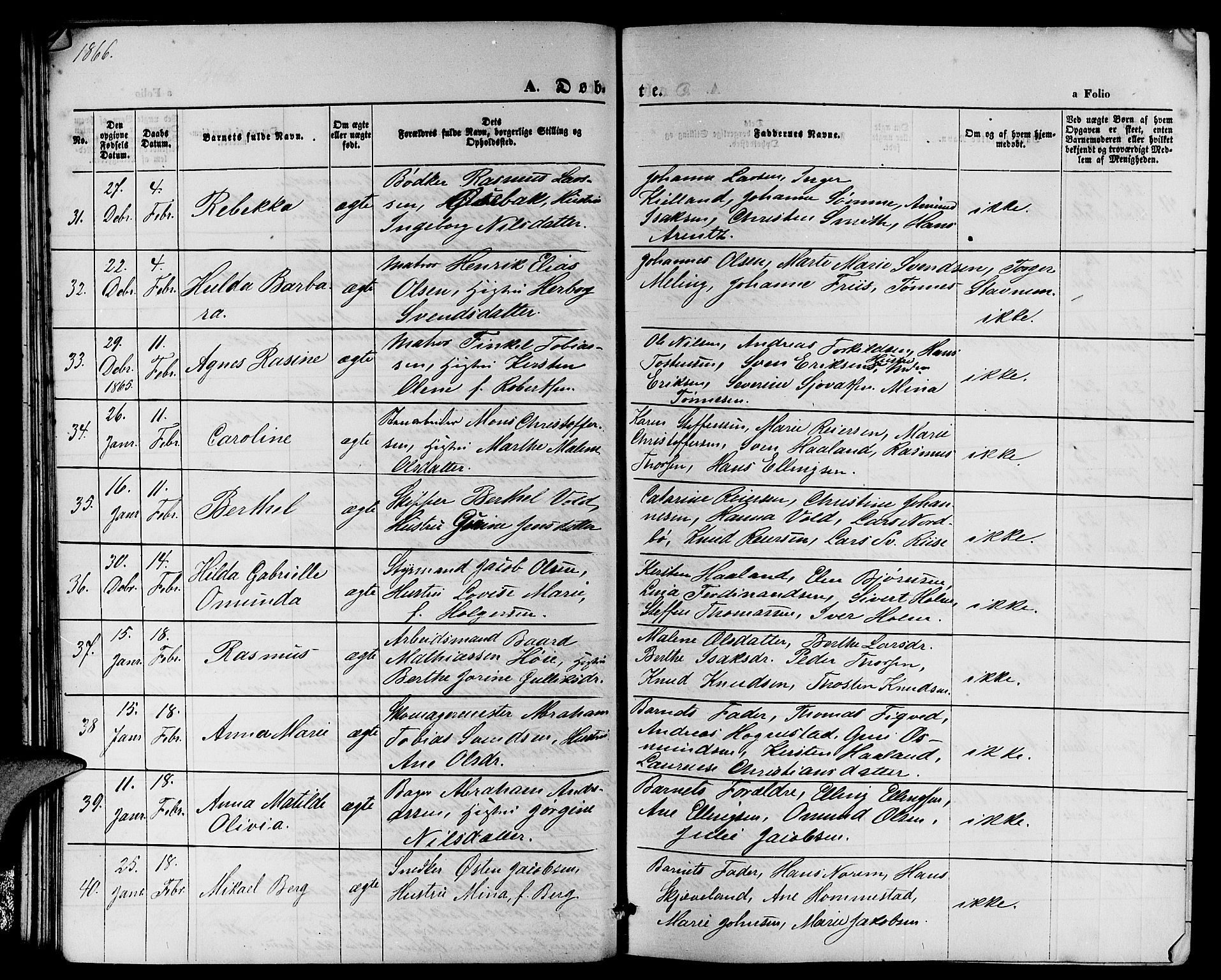 St. Petri sokneprestkontor, AV/SAST-A-101813/001/30/30BB/L0001: Klokkerbok nr. B 1, 1865-1878