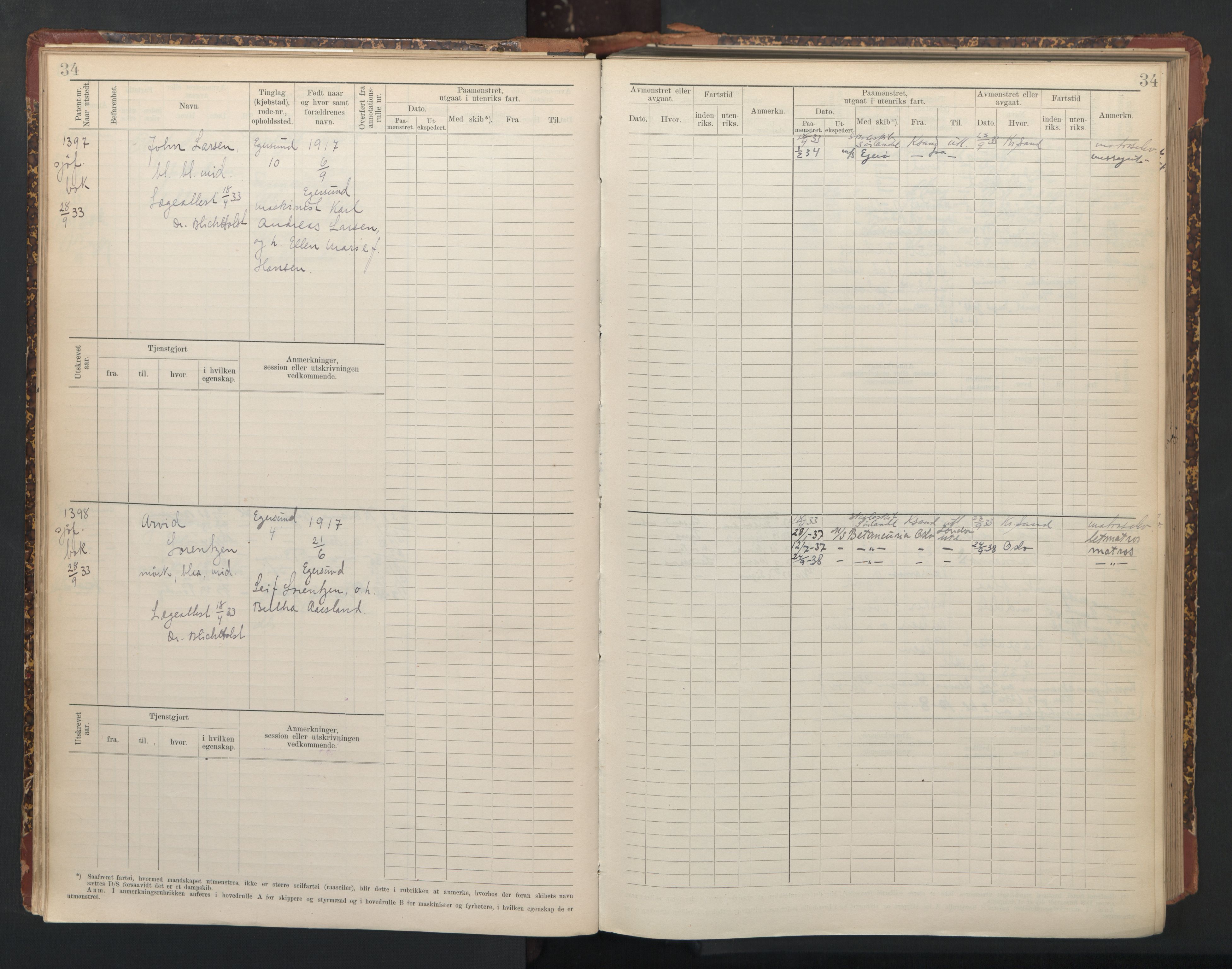 Egersund mønstringskrets, AV/SAK-2031-0019/F/Fb/L0003: Hovedrulle nr 1331-1567, O-5, 1900-1948, s. 36