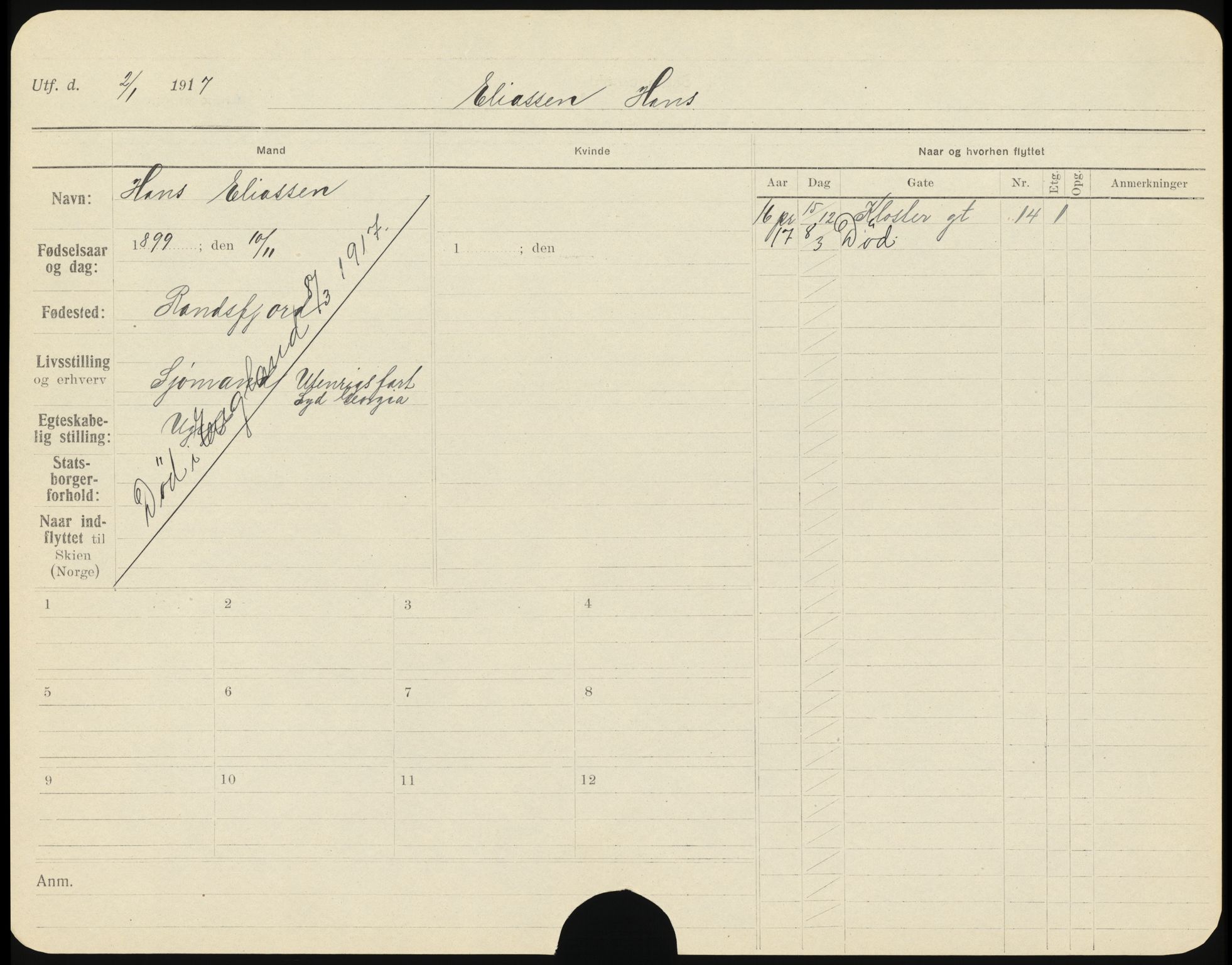 Skien folkeregister, AV/SAKO-A-425/H/Ha/L0001: Døde, 1916-1929, s. 21