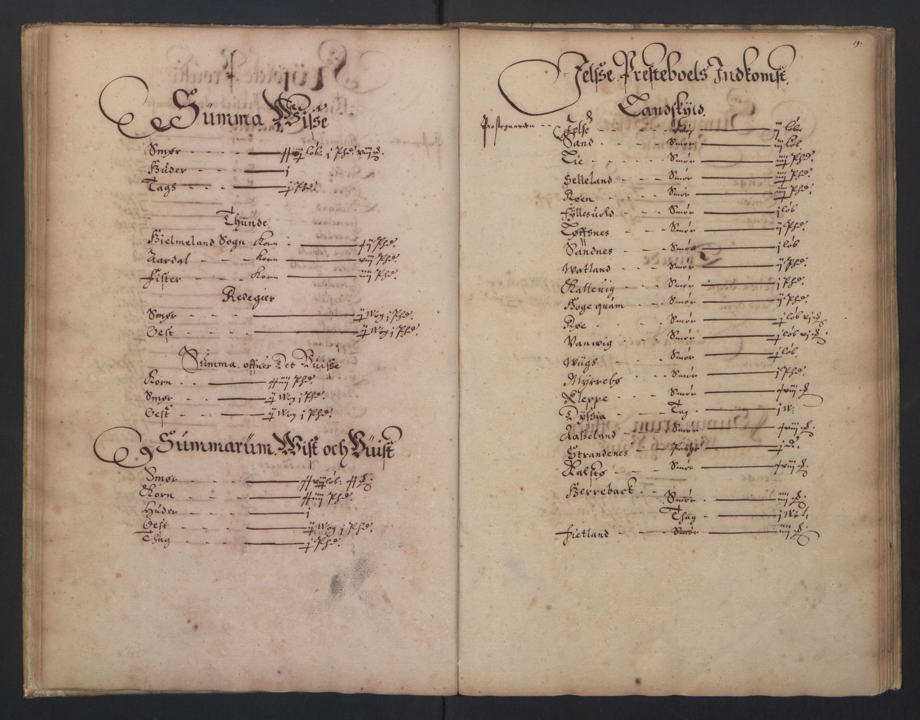 Rentekammeret inntil 1814, Realistisk ordnet avdeling, RA/EA-4070/L/L0023/0003: Stavanger lagdømme: / [C]: Jordebok over bispens samt kannikenes, prestenes, kirkenes og hospitalets inntekter., 1661, s. 18b-19a