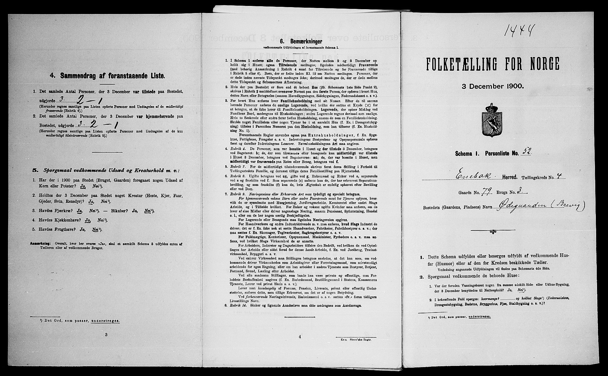 SAO, Folketelling 1900 for 0229 Enebakk herred, 1900