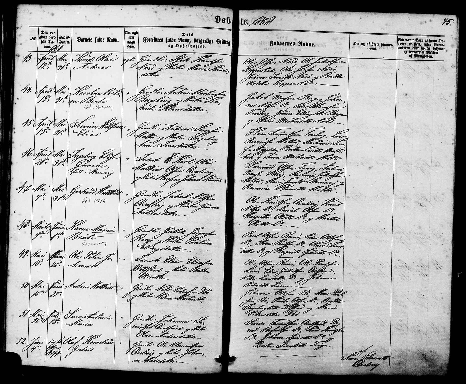 Ministerialprotokoller, klokkerbøker og fødselsregistre - Møre og Romsdal, AV/SAT-A-1454/507/L0071: Ministerialbok nr. 507A06, 1863-1878, s. 45