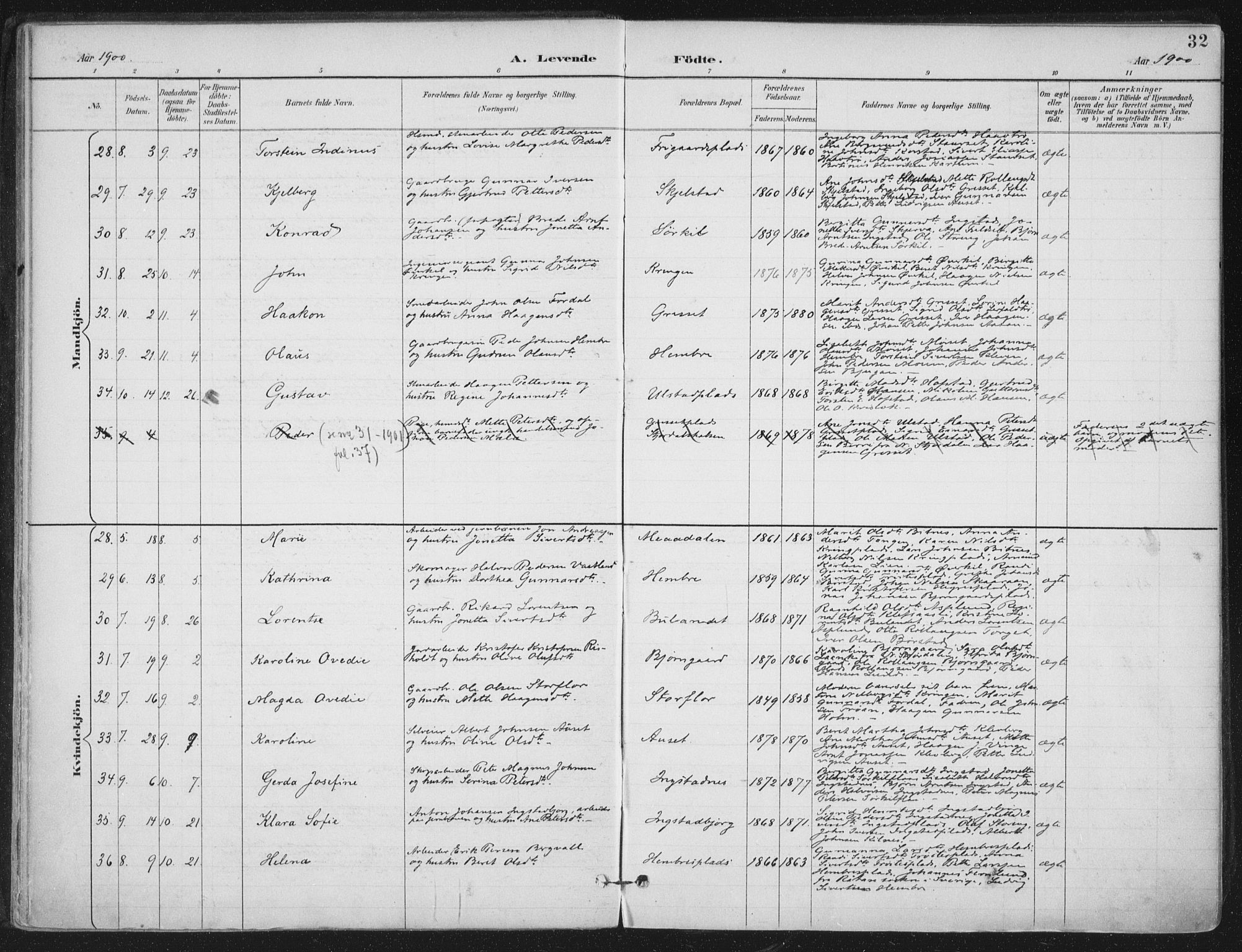 Ministerialprotokoller, klokkerbøker og fødselsregistre - Nord-Trøndelag, SAT/A-1458/703/L0031: Ministerialbok nr. 703A04, 1893-1914, s. 32