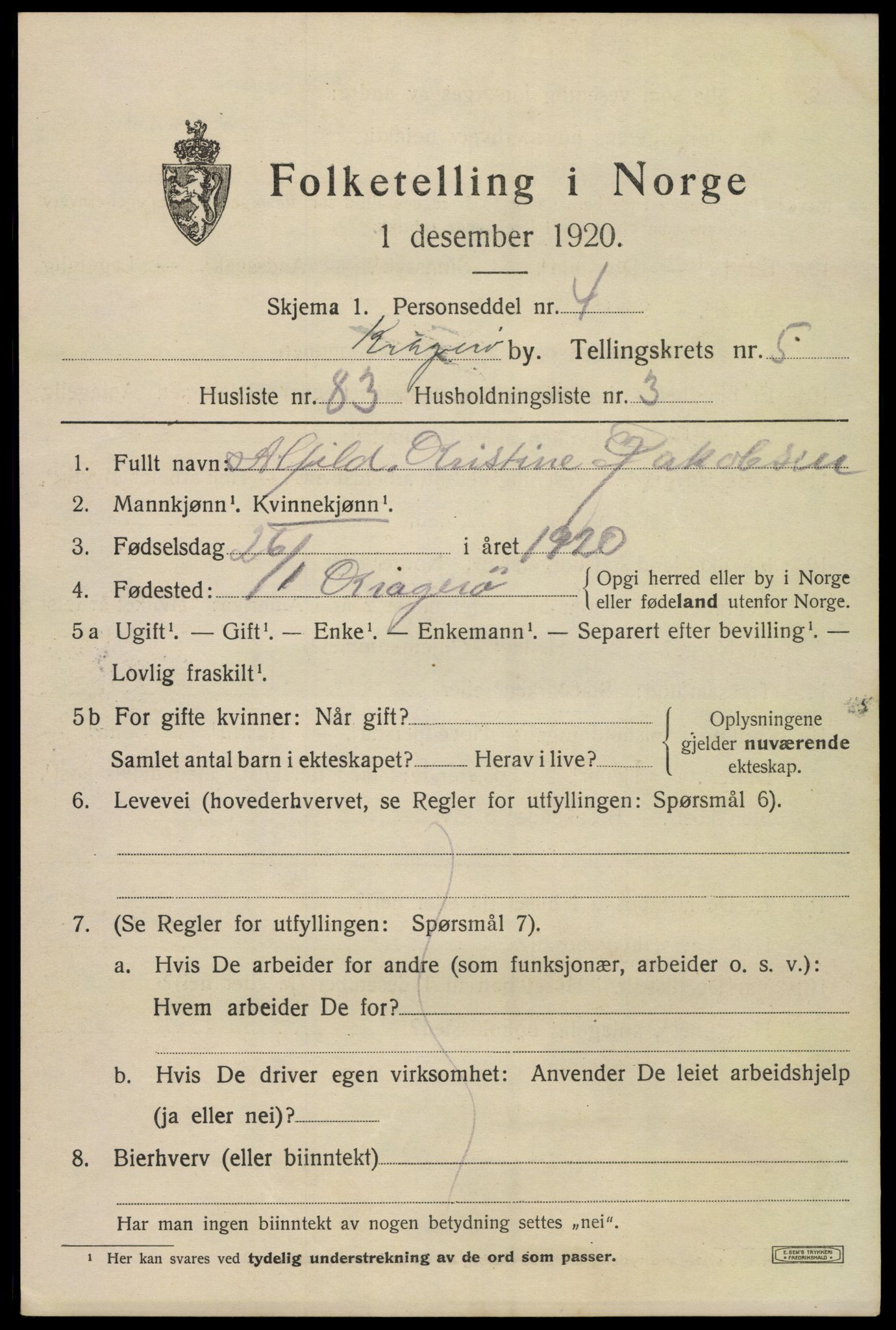 SAKO, Folketelling 1920 for 0801 Kragerø kjøpstad, 1920, s. 9025