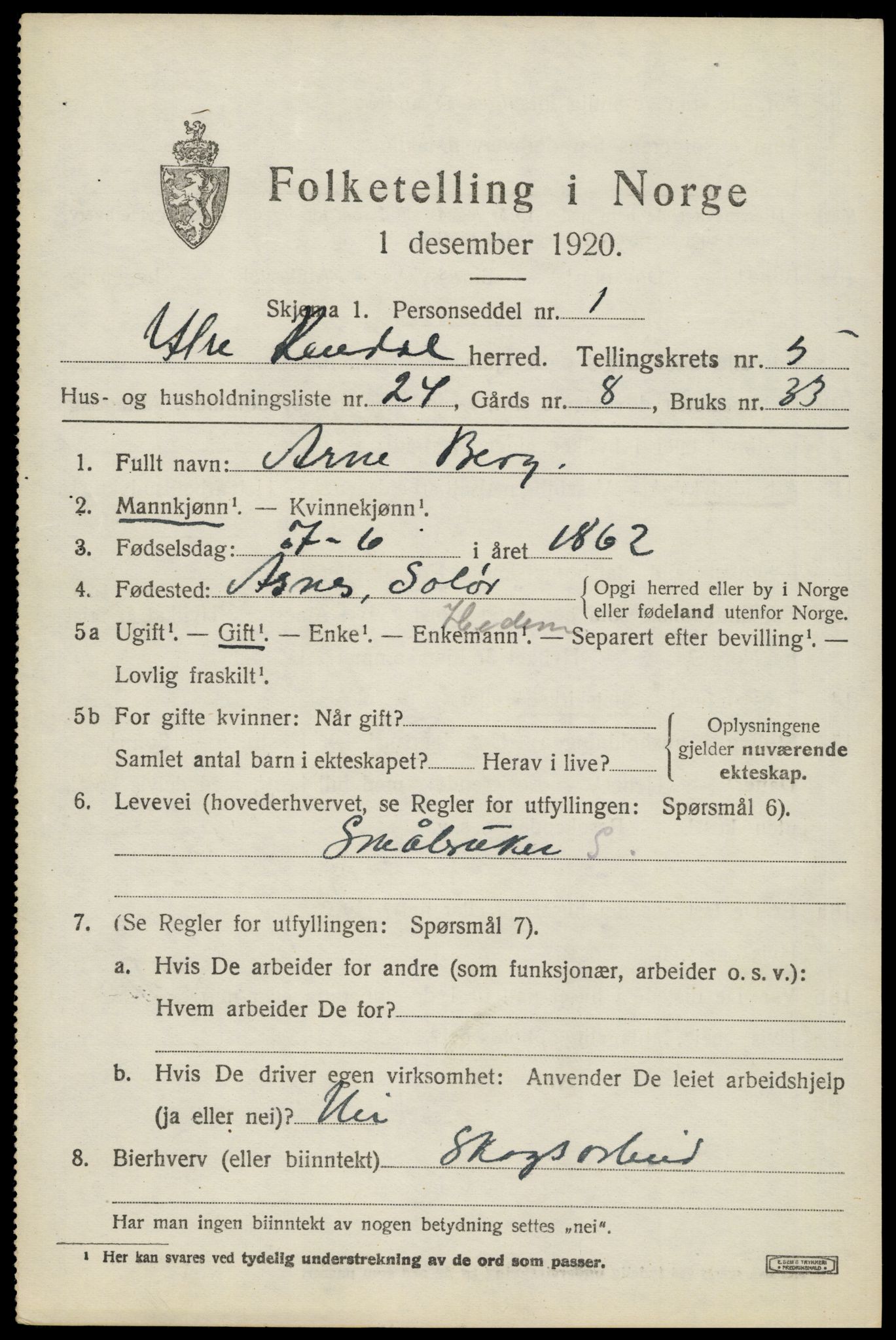 SAH, Folketelling 1920 for 0432 Ytre Rendal herred, 1920, s. 2911