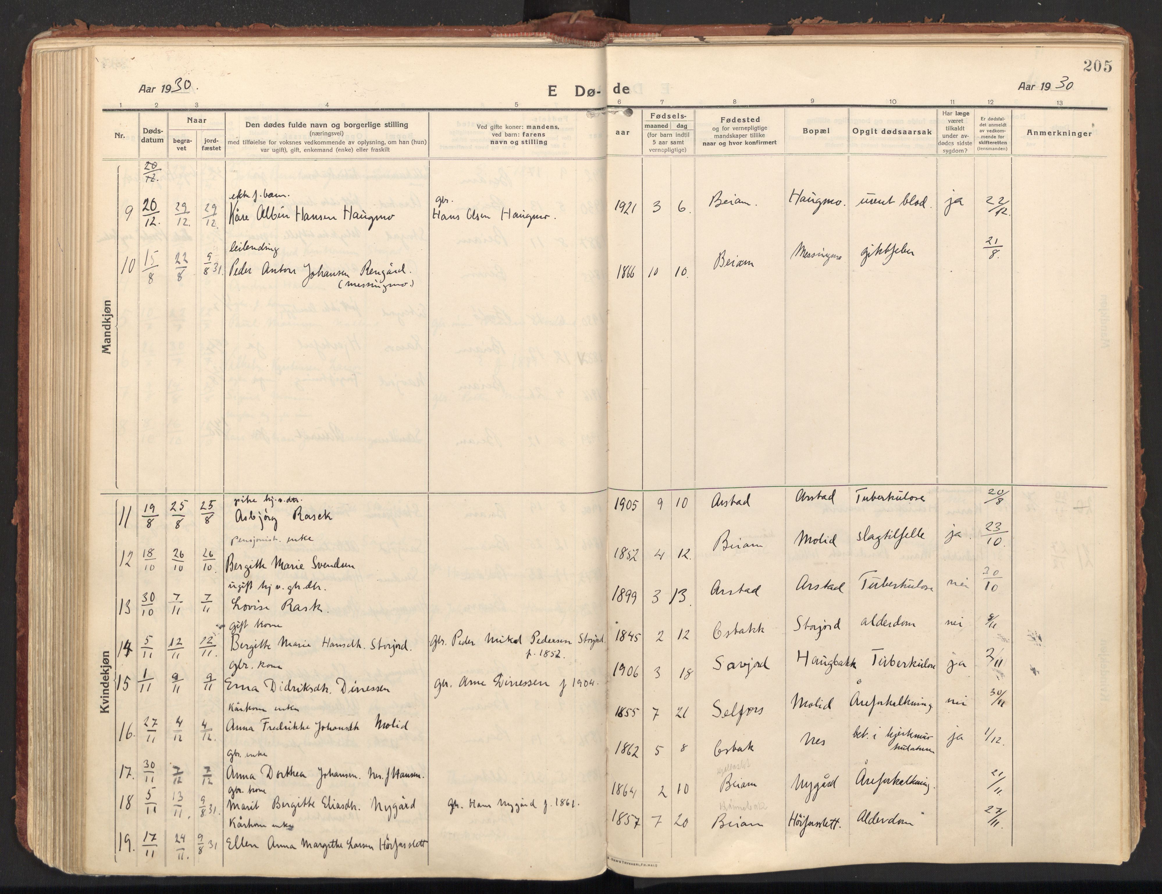 Ministerialprotokoller, klokkerbøker og fødselsregistre - Nordland, SAT/A-1459/846/L0650: Ministerialbok nr. 846A08, 1916-1935, s. 205