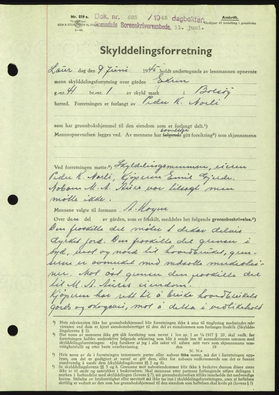 Romsdal sorenskriveri, SAT/A-4149/1/2/2C: Pantebok nr. A18, 1945-1945, Dagboknr: 683/1945