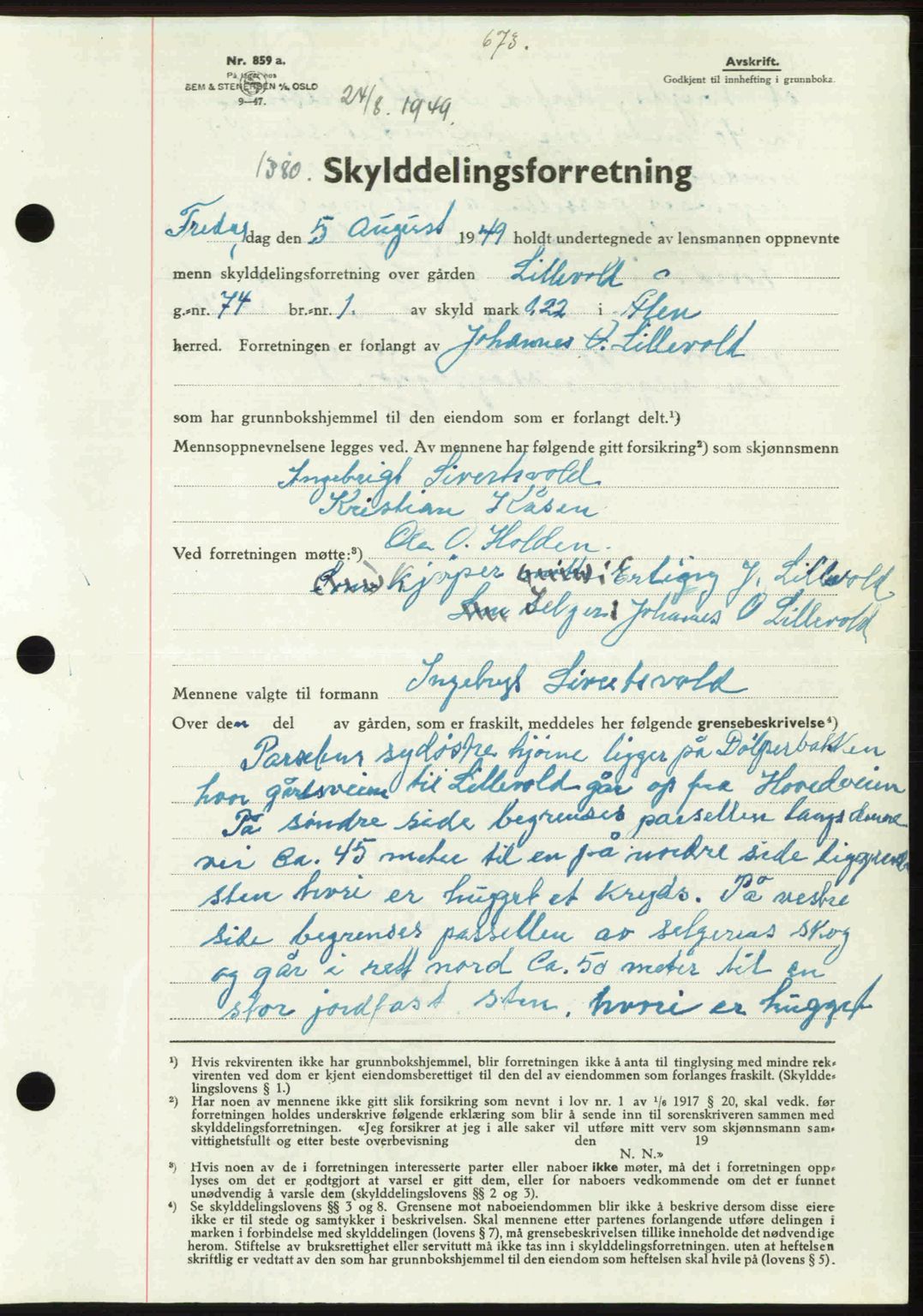 Gauldal sorenskriveri, SAT/A-0014/1/2/2C: Pantebok nr. A8, 1949-1949, Dagboknr: 1380/1949