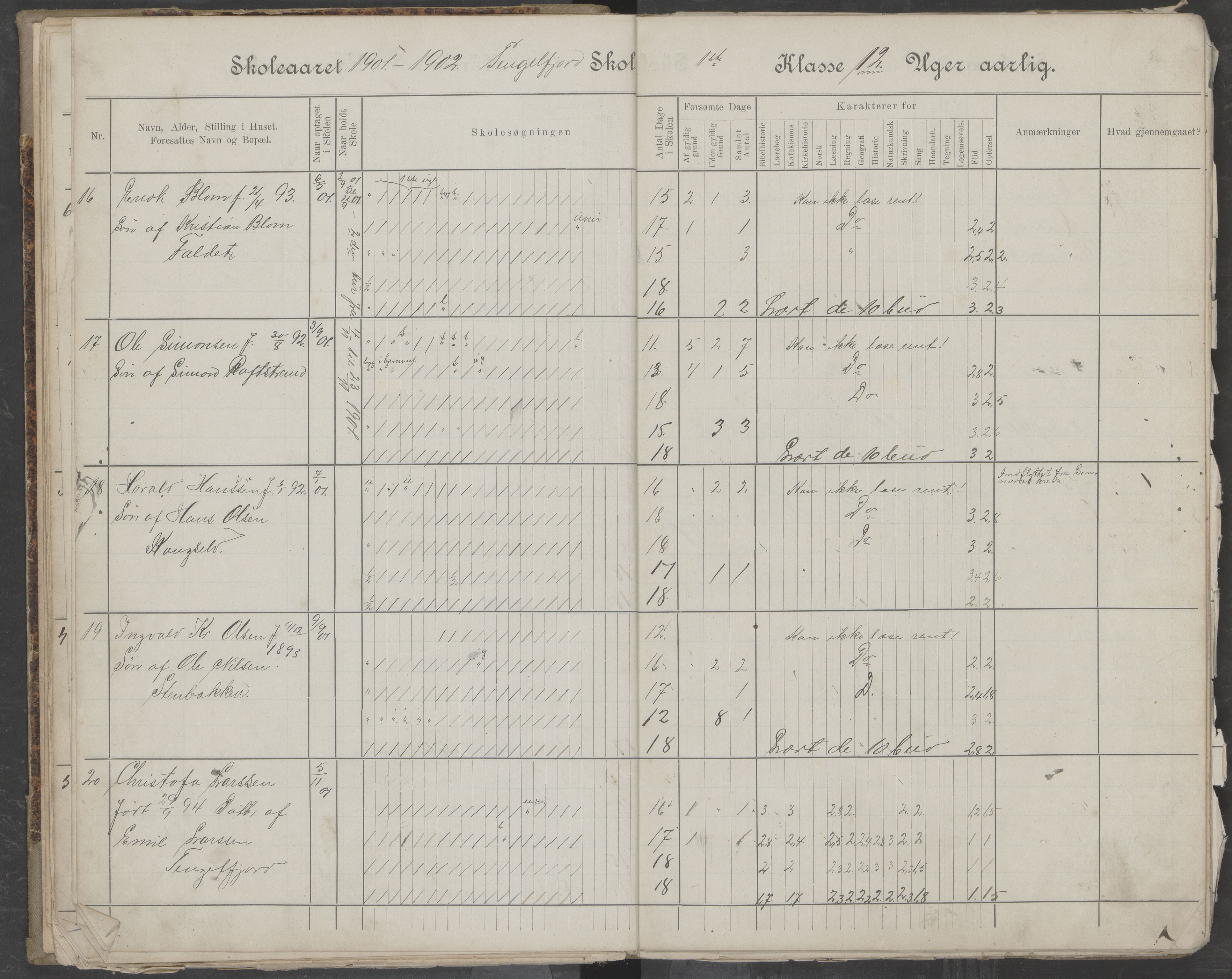 Hadsel kommune. Tengelfjord skolekrets, AIN/K-18660.510.04/G/L0001: Skoleprotokoll for Tengelfjord skole, 1899-1908