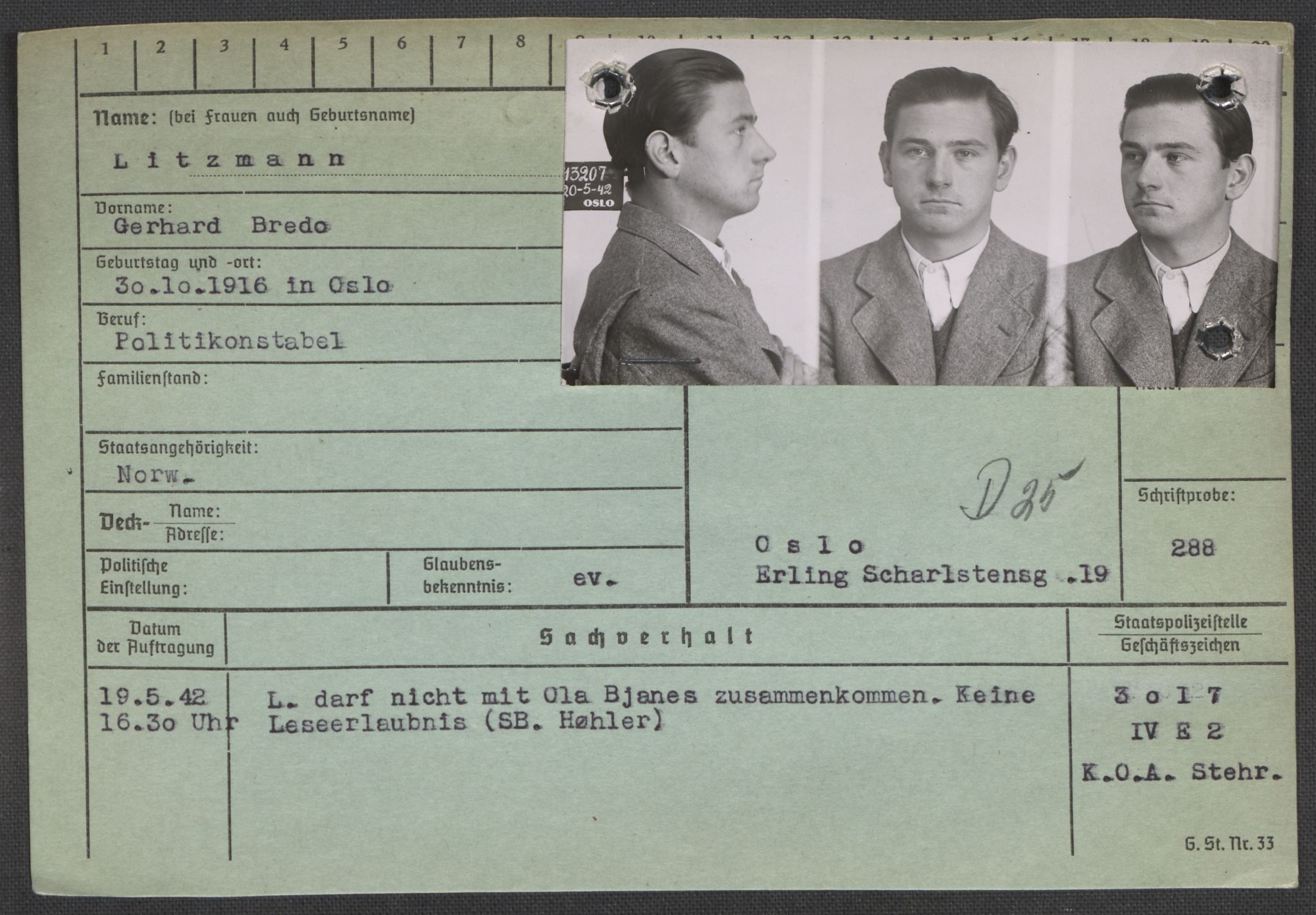 Befehlshaber der Sicherheitspolizei und des SD, AV/RA-RAFA-5969/E/Ea/Eaa/L0006: Register over norske fanger i Møllergata 19: Kj-Lund, 1940-1945, s. 1195