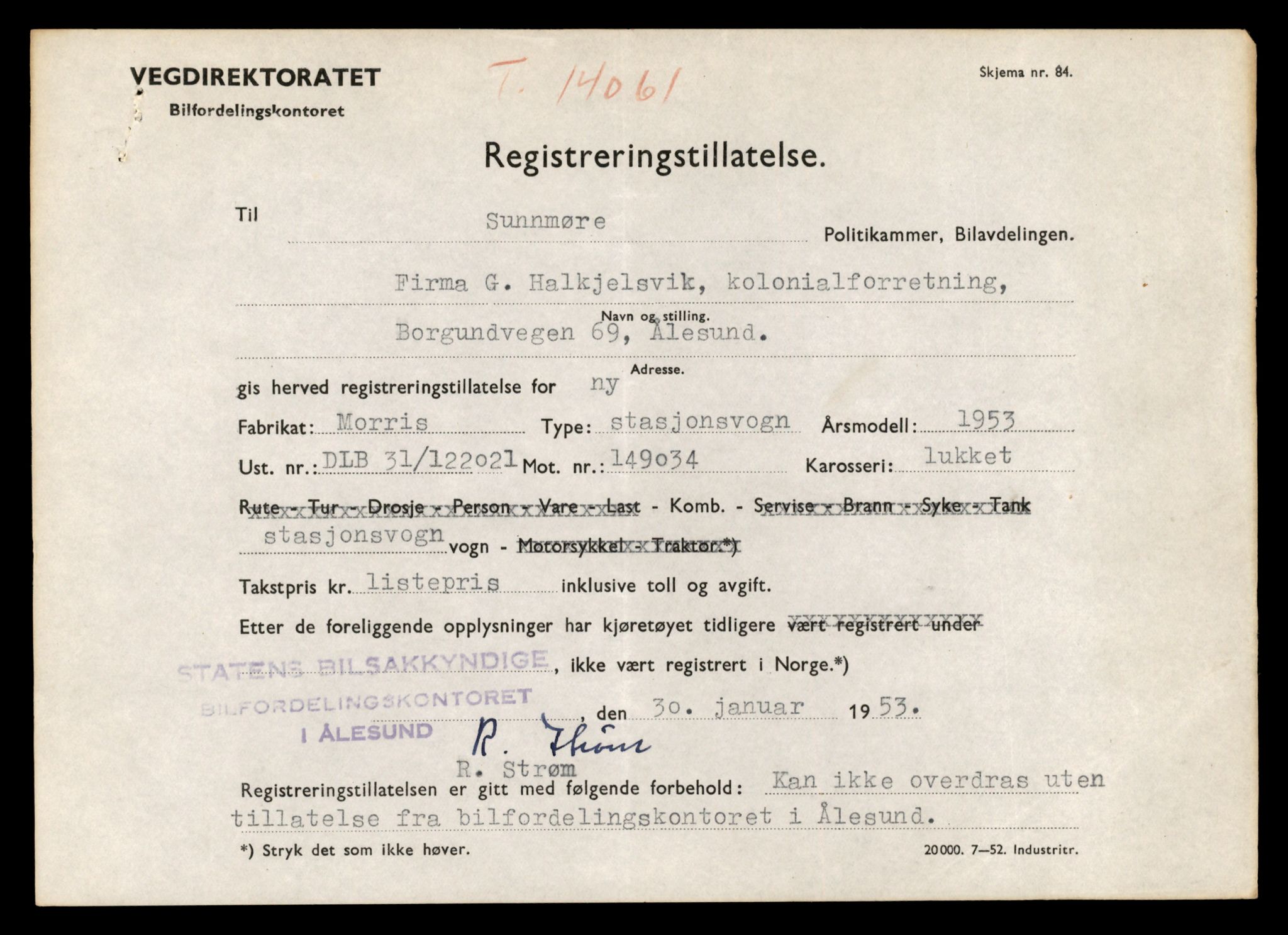 Møre og Romsdal vegkontor - Ålesund trafikkstasjon, AV/SAT-A-4099/F/Fe/L0042: Registreringskort for kjøretøy T 13906 - T 14079, 1927-1998, s. 2731