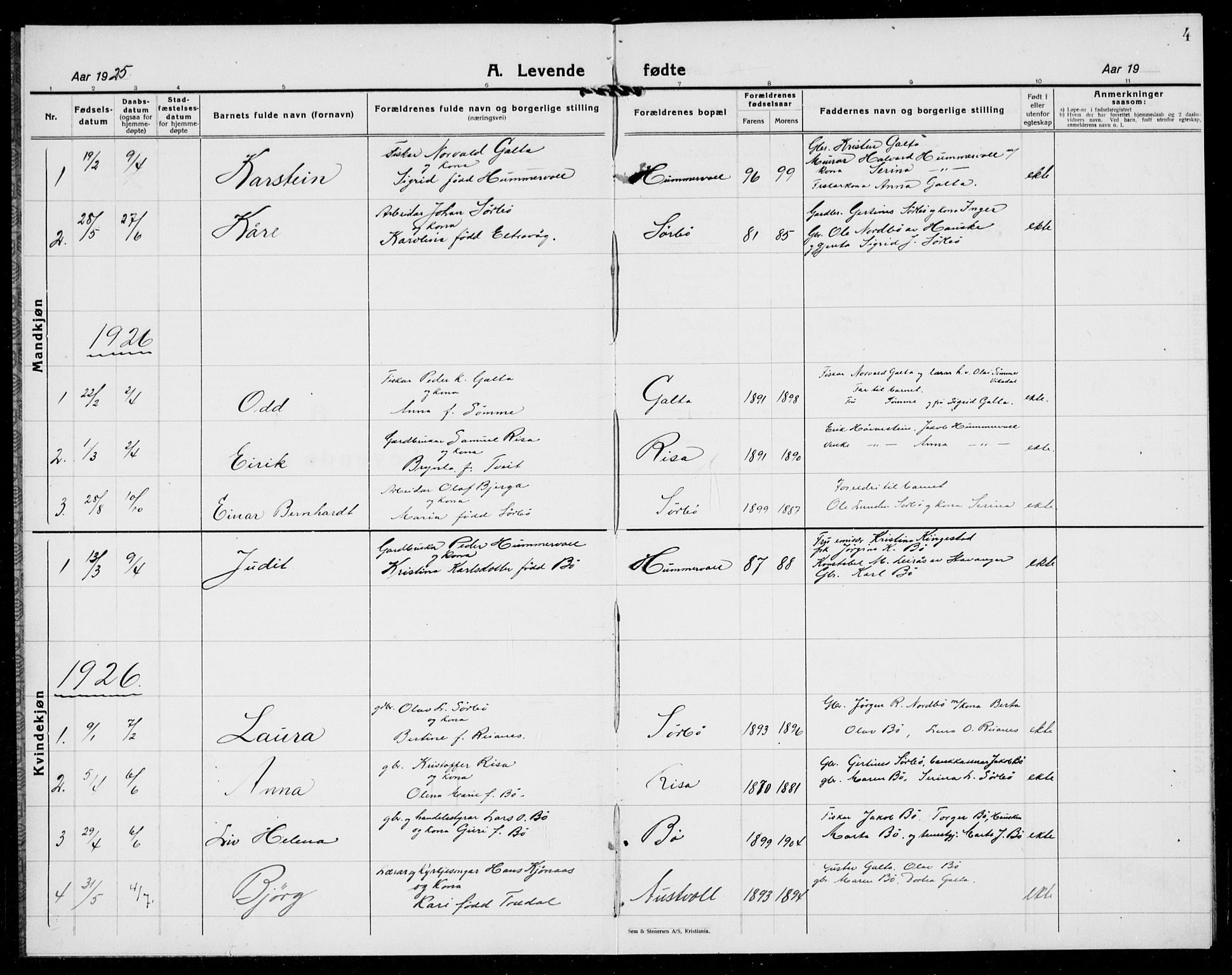 Rennesøy sokneprestkontor, SAST/A -101827/H/Ha/Hab/L0016: Klokkerbok nr. B 15, 1925-1941, s. 4