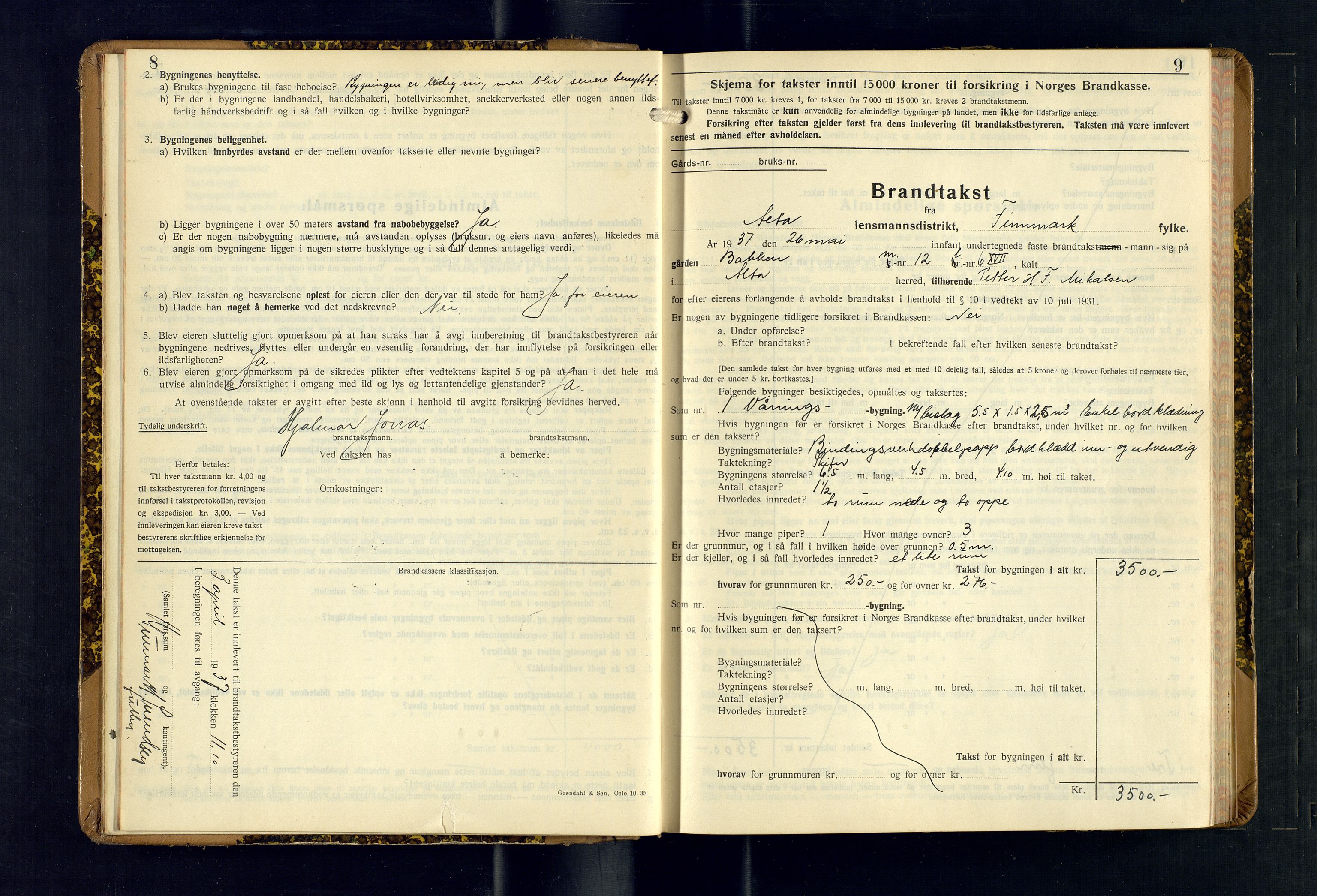 Alta lensmannskontor, AV/SATØ-S-1165/O/Ob/L0178: Branntakstprotokoll, 1937-1940, s. 8-9