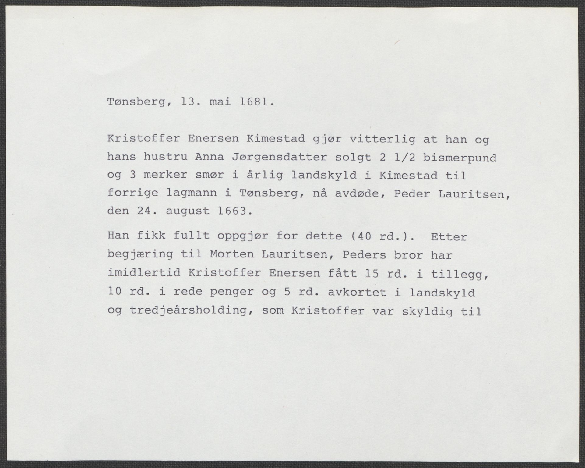 Riksarkivets diplomsamling, AV/RA-EA-5965/F15/L0024: Prestearkiv - Vestfold, 1619-1681, s. 227