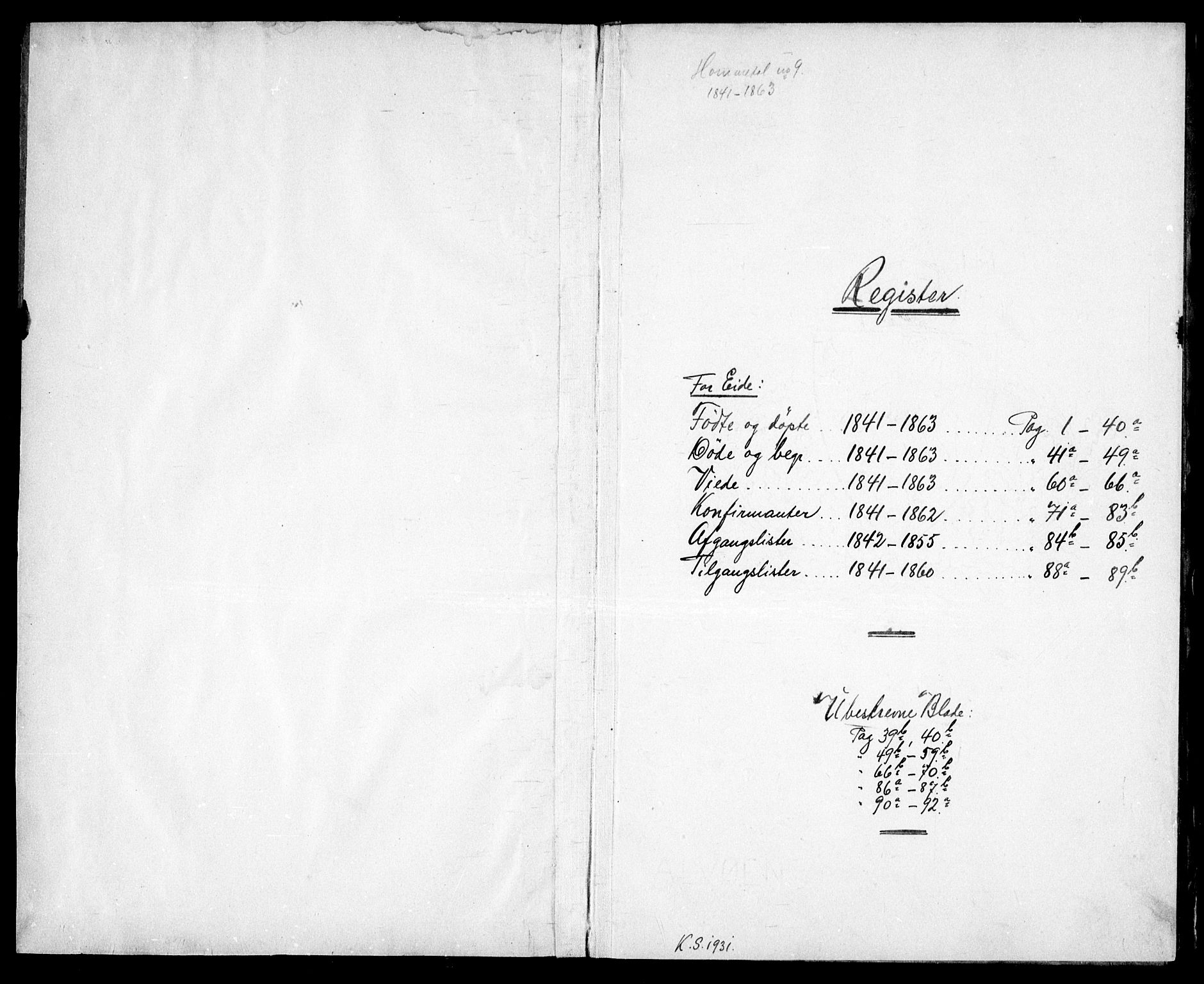 Hommedal sokneprestkontor, SAK/1111-0023/F/Fb/Fba/L0002: Klokkerbok nr. B 2, 1841-1863