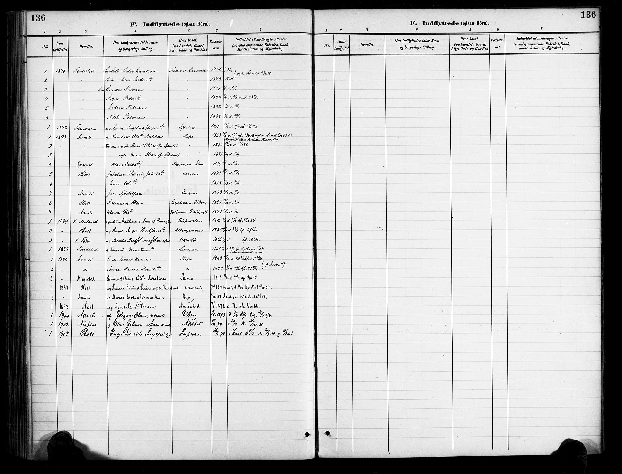 Gjerstad sokneprestkontor, AV/SAK-1111-0014/F/Fa/Fab/L0005: Ministerialbok nr. A 5, 1891-1908, s. 136