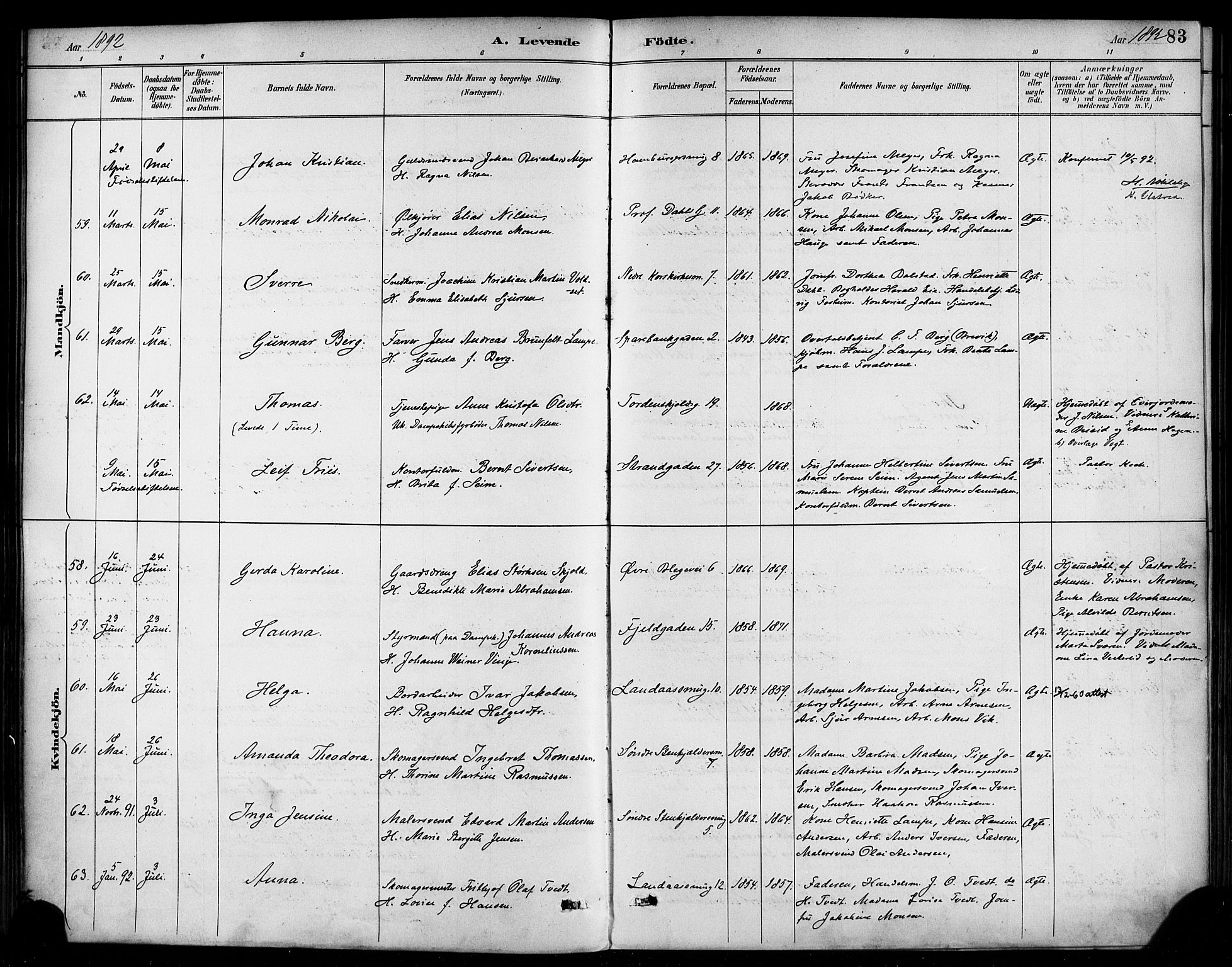 Korskirken sokneprestembete, SAB/A-76101/H/Haa/L0022: Ministerialbok nr. B 8, 1889-1899, s. 83