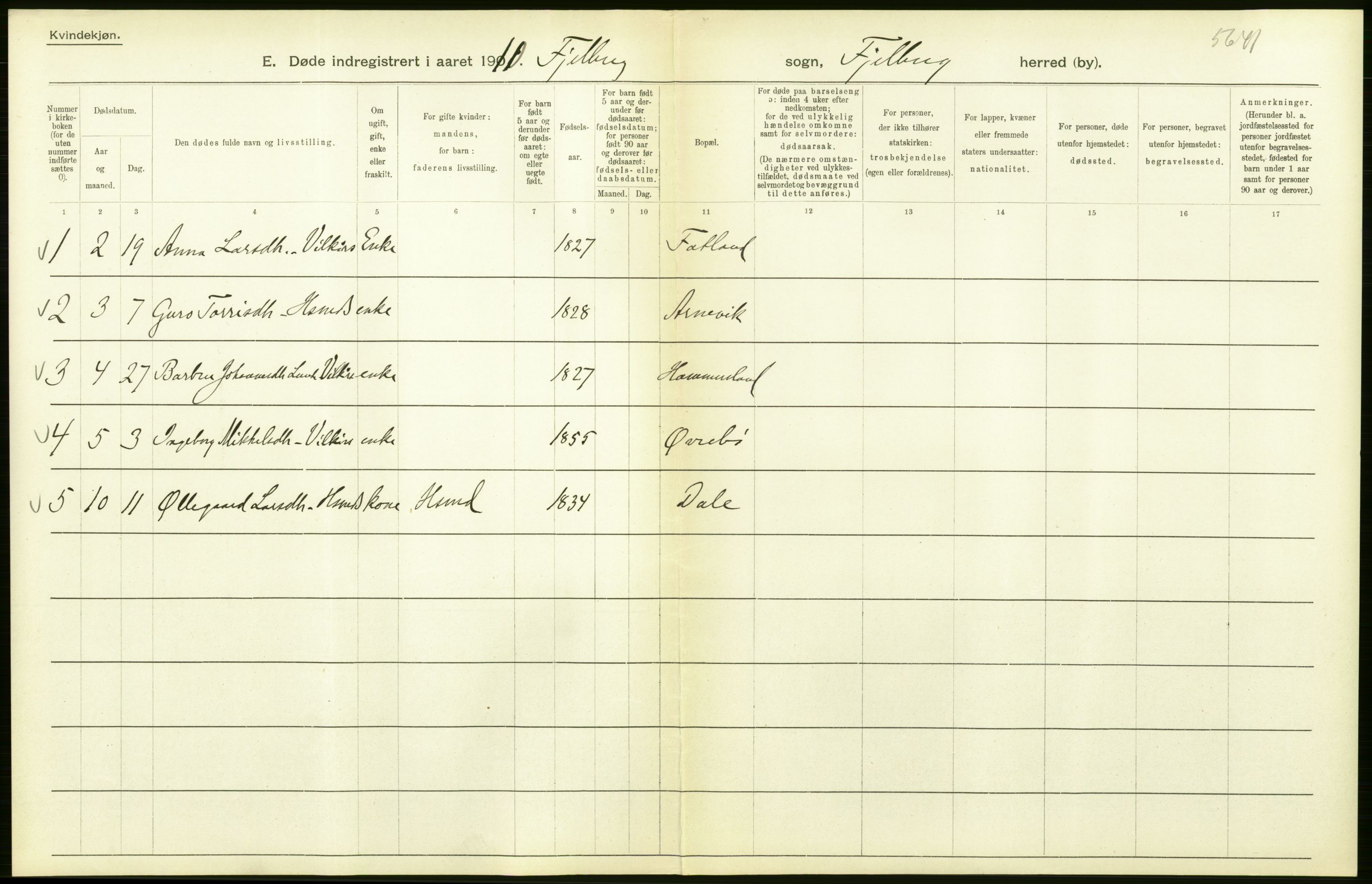 Statistisk sentralbyrå, Sosiodemografiske emner, Befolkning, AV/RA-S-2228/D/Df/Dfa/Dfah/L0027: S. Bergenhus amt: Døde. Bygder., 1910, s. 38