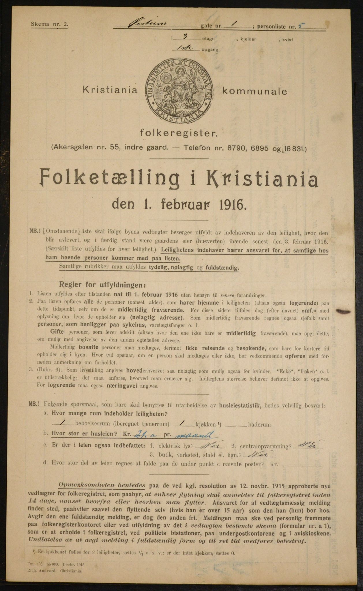 OBA, Kommunal folketelling 1.2.1916 for Kristiania, 1916, s. 133982